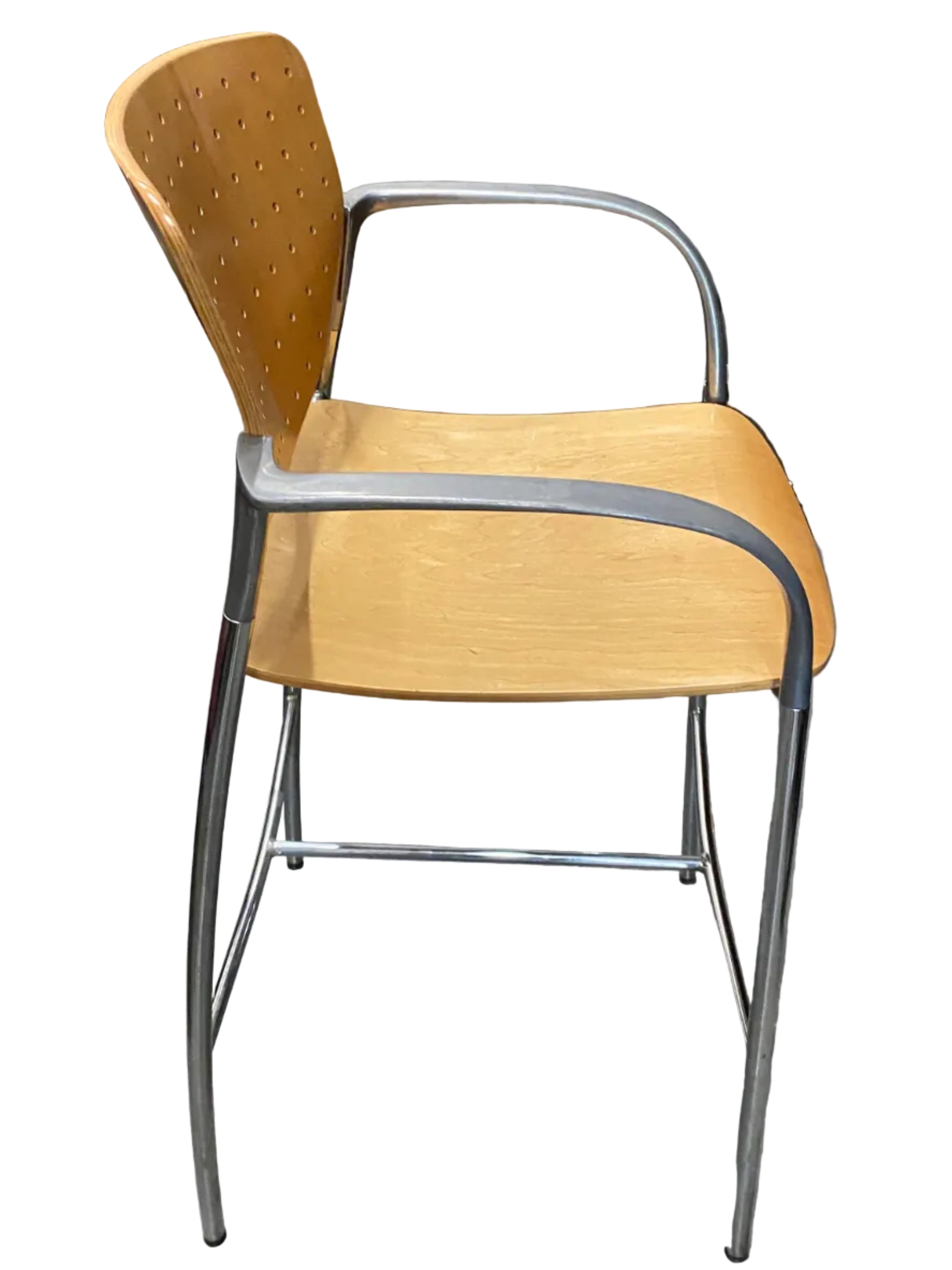 Wooden Seat Metal Frame Tall Chair