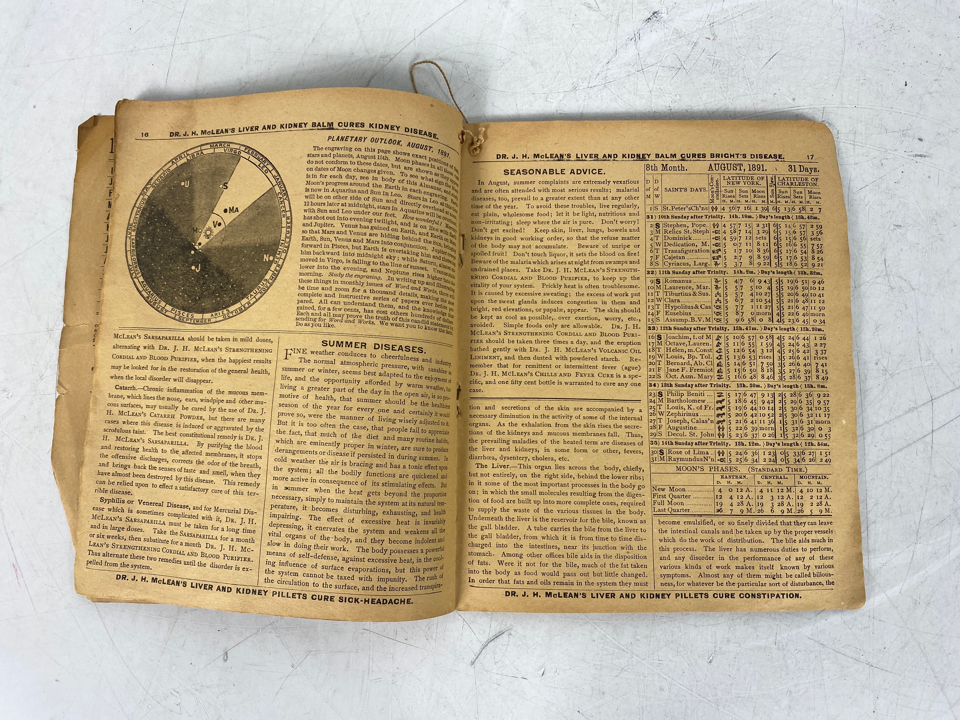 Dr. J.H. McLean's Alamanac 1890
