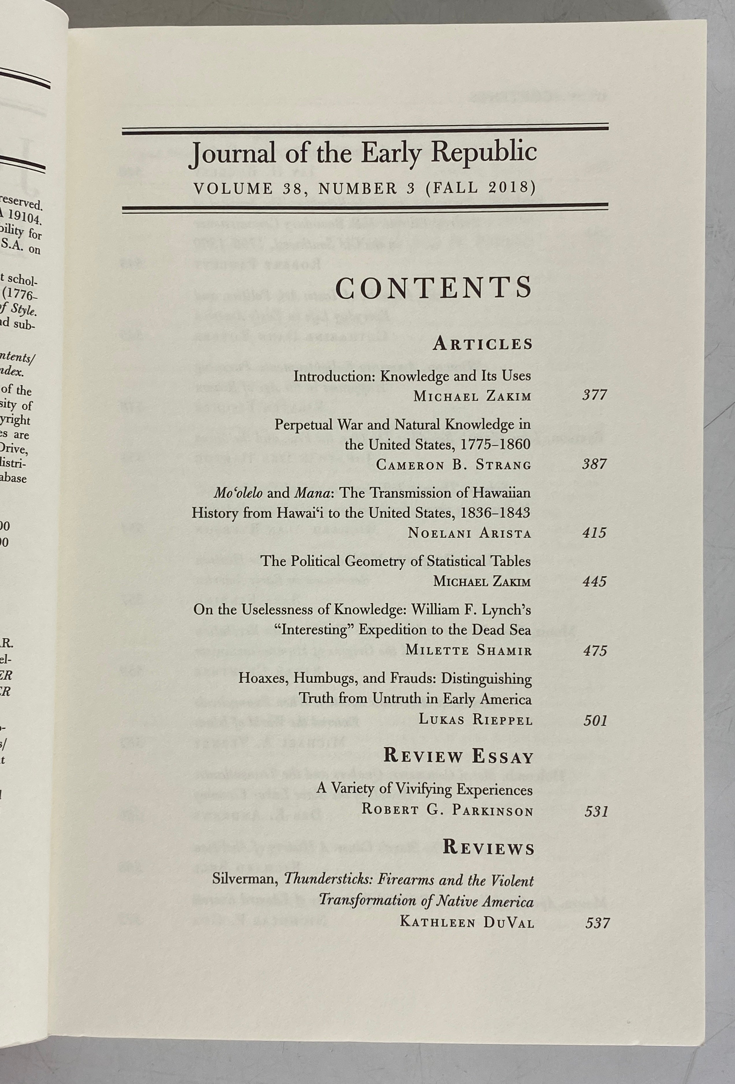 Lot of 4 Journal of the Early Republic Volume 38 2018 Number 1-4 SC