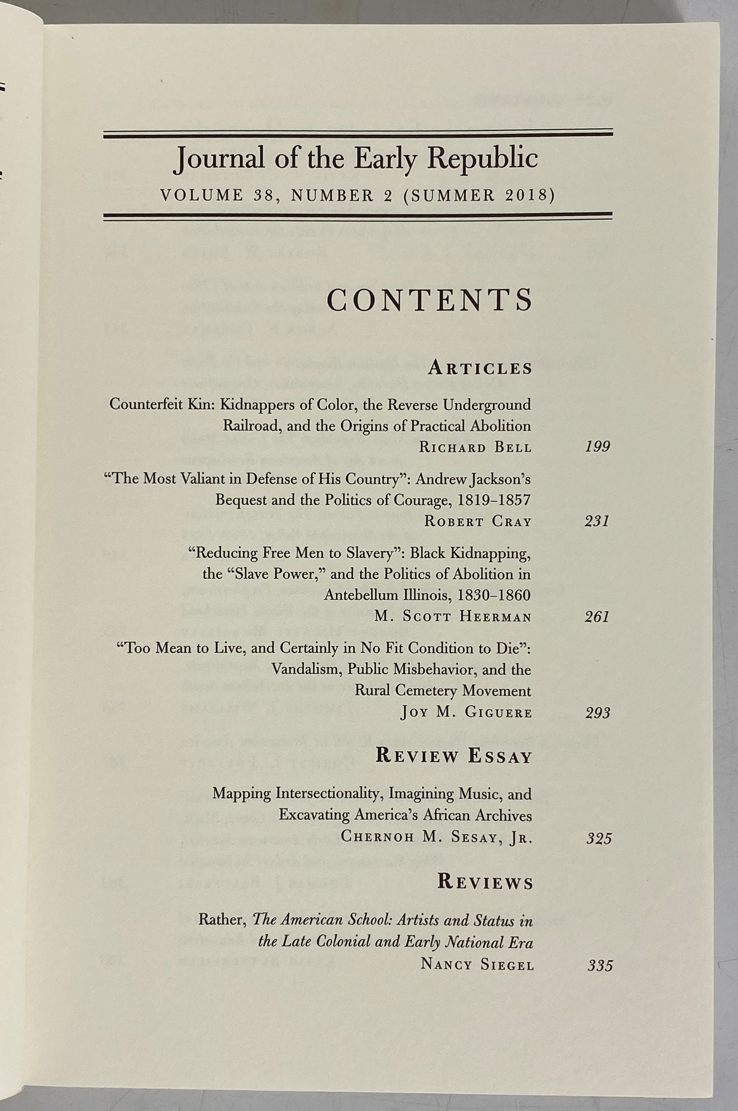 Lot of 4 Journal of the Early Republic Volume 38 2018 Number 1-4 SC