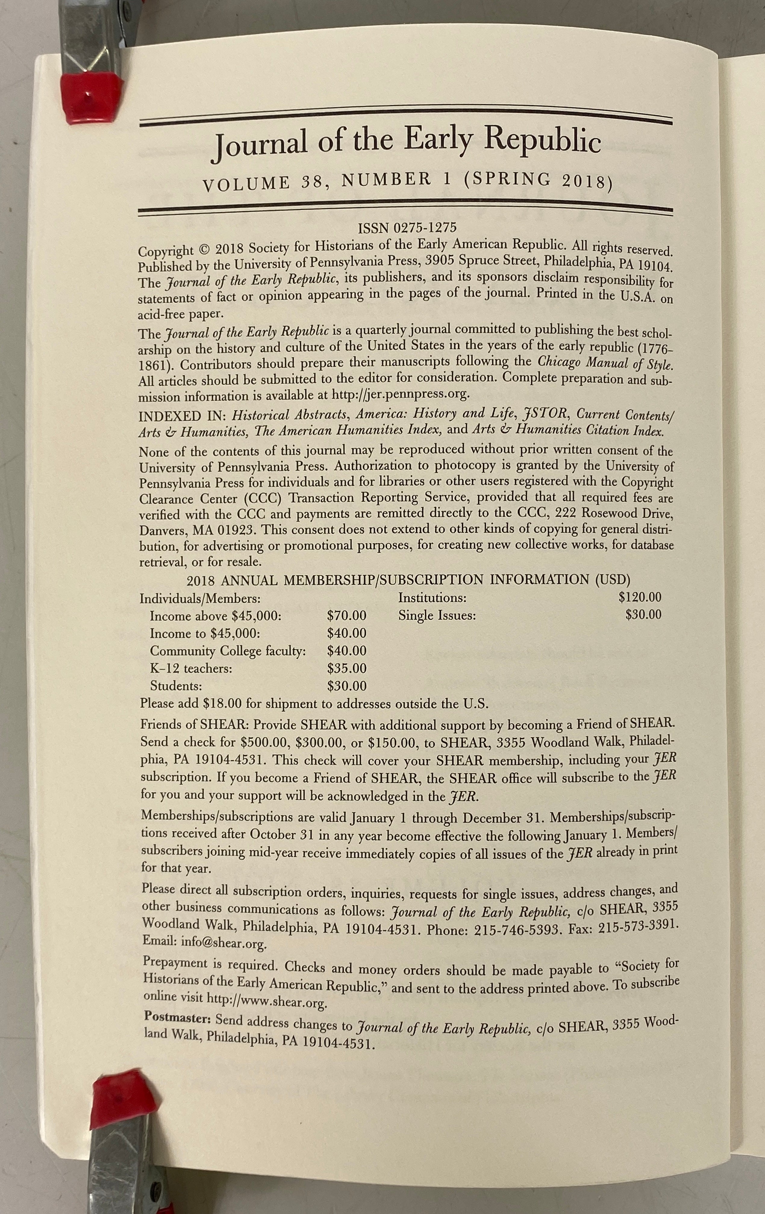 Lot of 4 Journal of the Early Republic Volume 38 2018 Number 1-4 SC