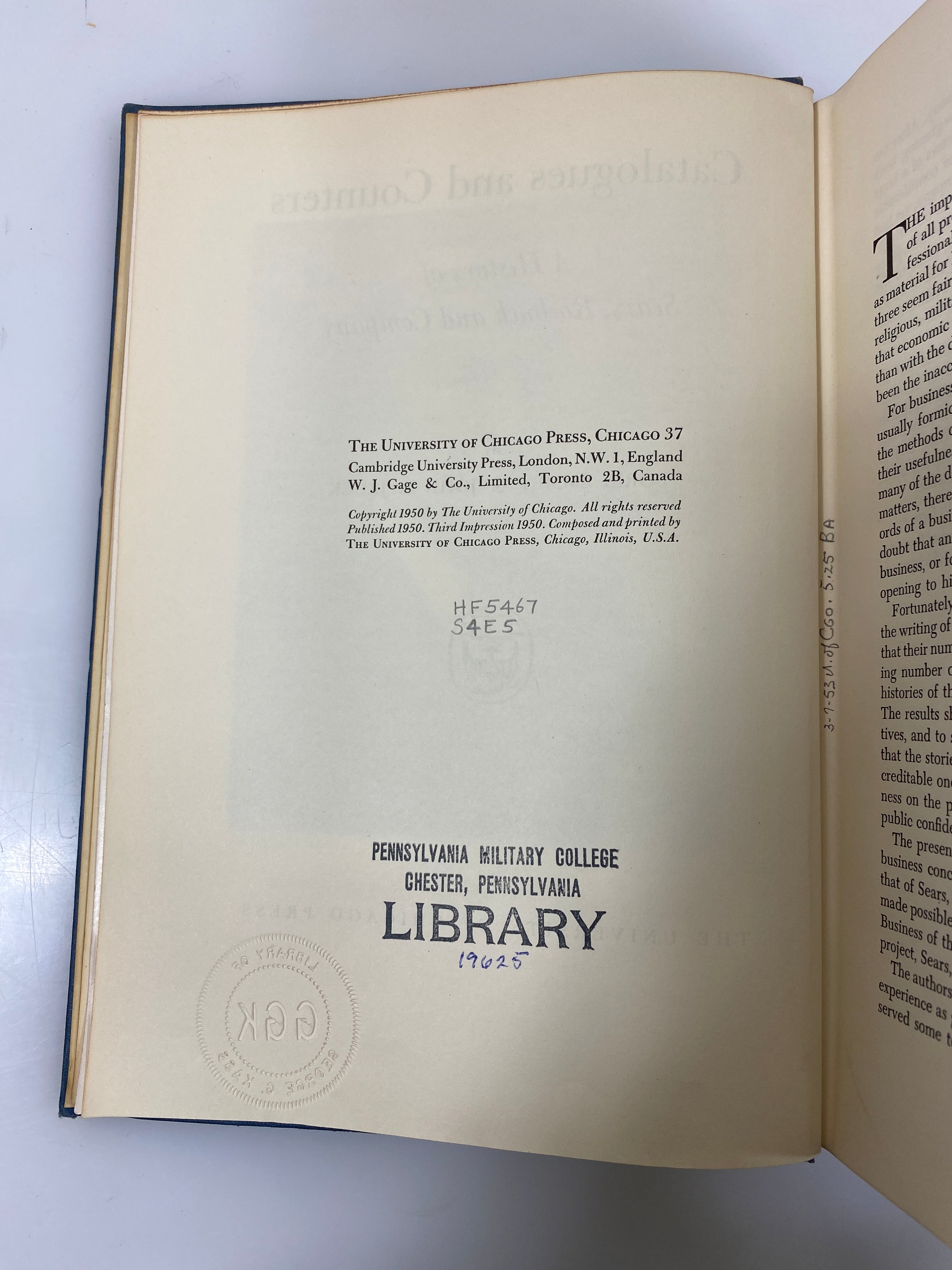 Catalogues and Counters by Emmet/Jeuck 1950 HC Ex-Library