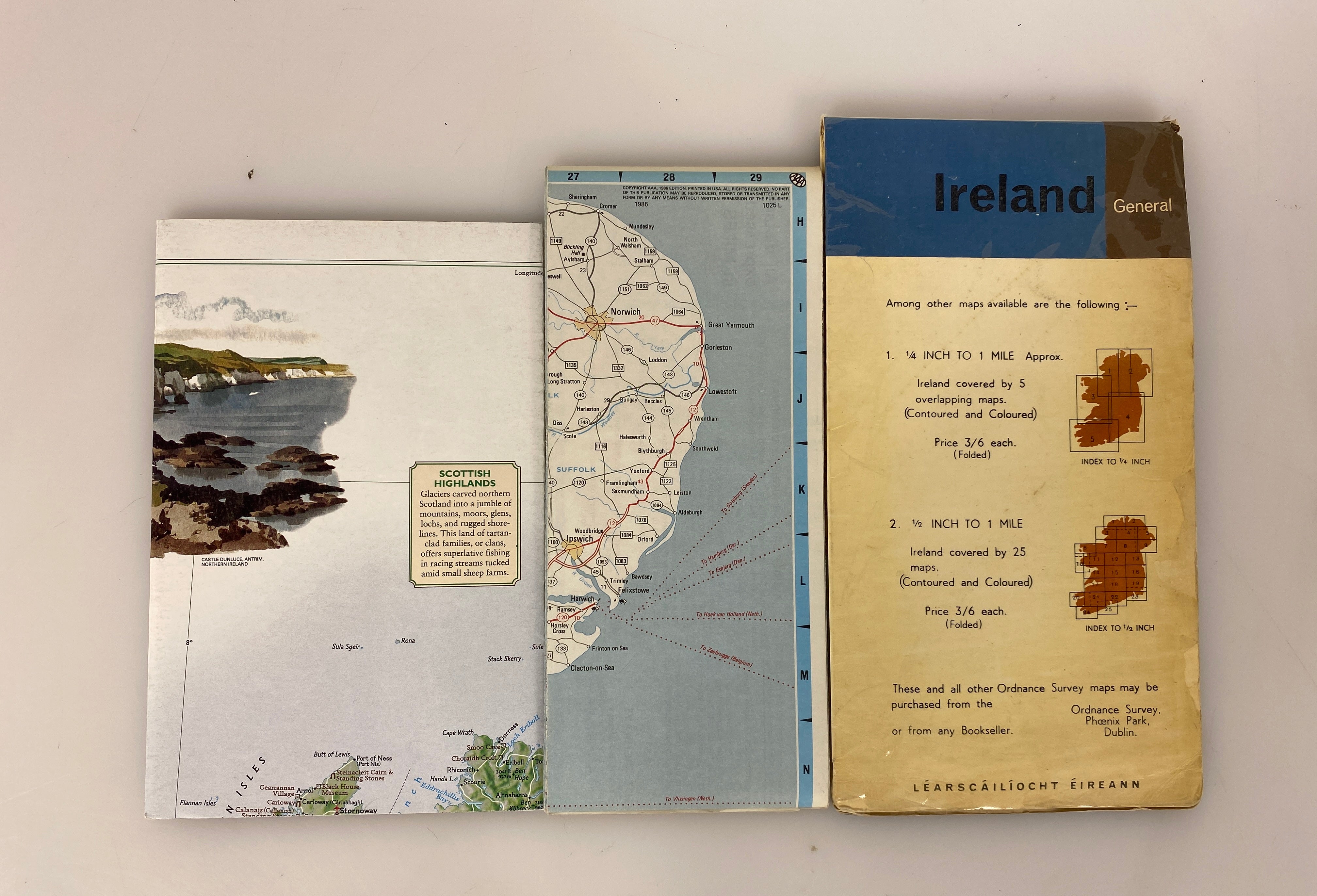 Lot of 3 Maps: Ireland Ordnance Survery/AAA & Nat Geo Britain and Ireland