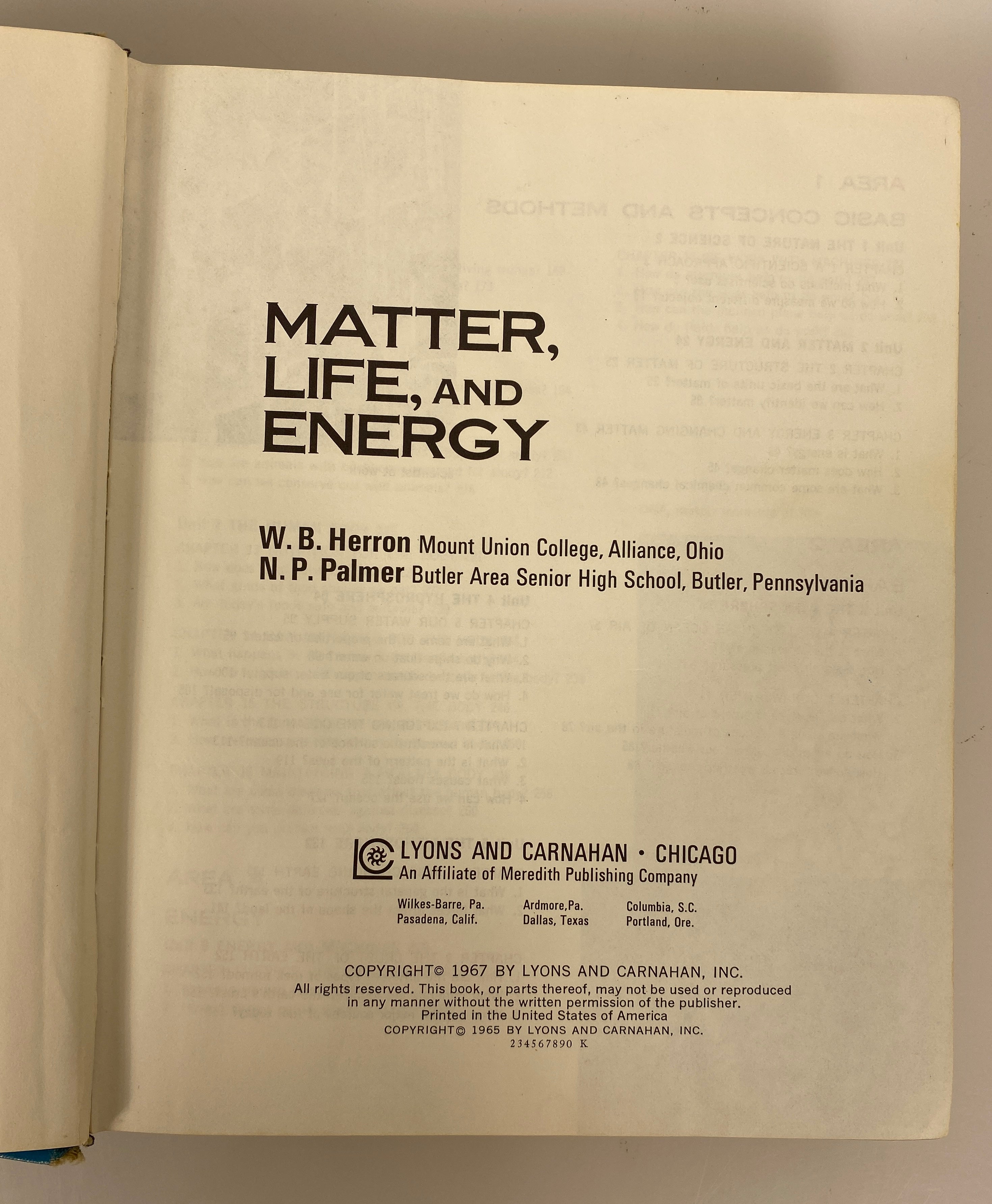 Matter, Life, and Energy by Herron/Palmer 1967 Vintage HC Science Textbook