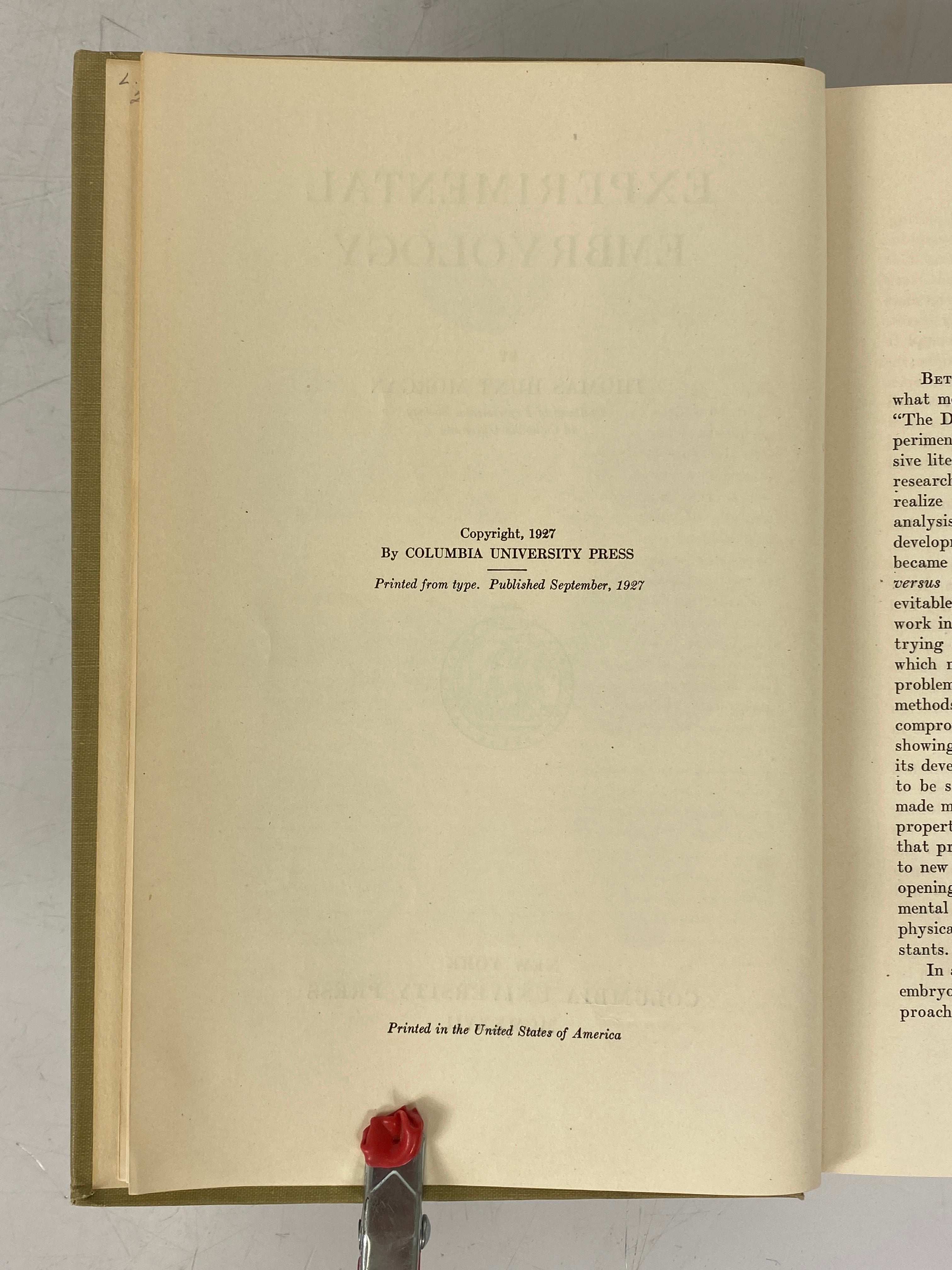 Experimental Embryology Thomas Hunt Morgan 1927 Antique 1st Edition HC