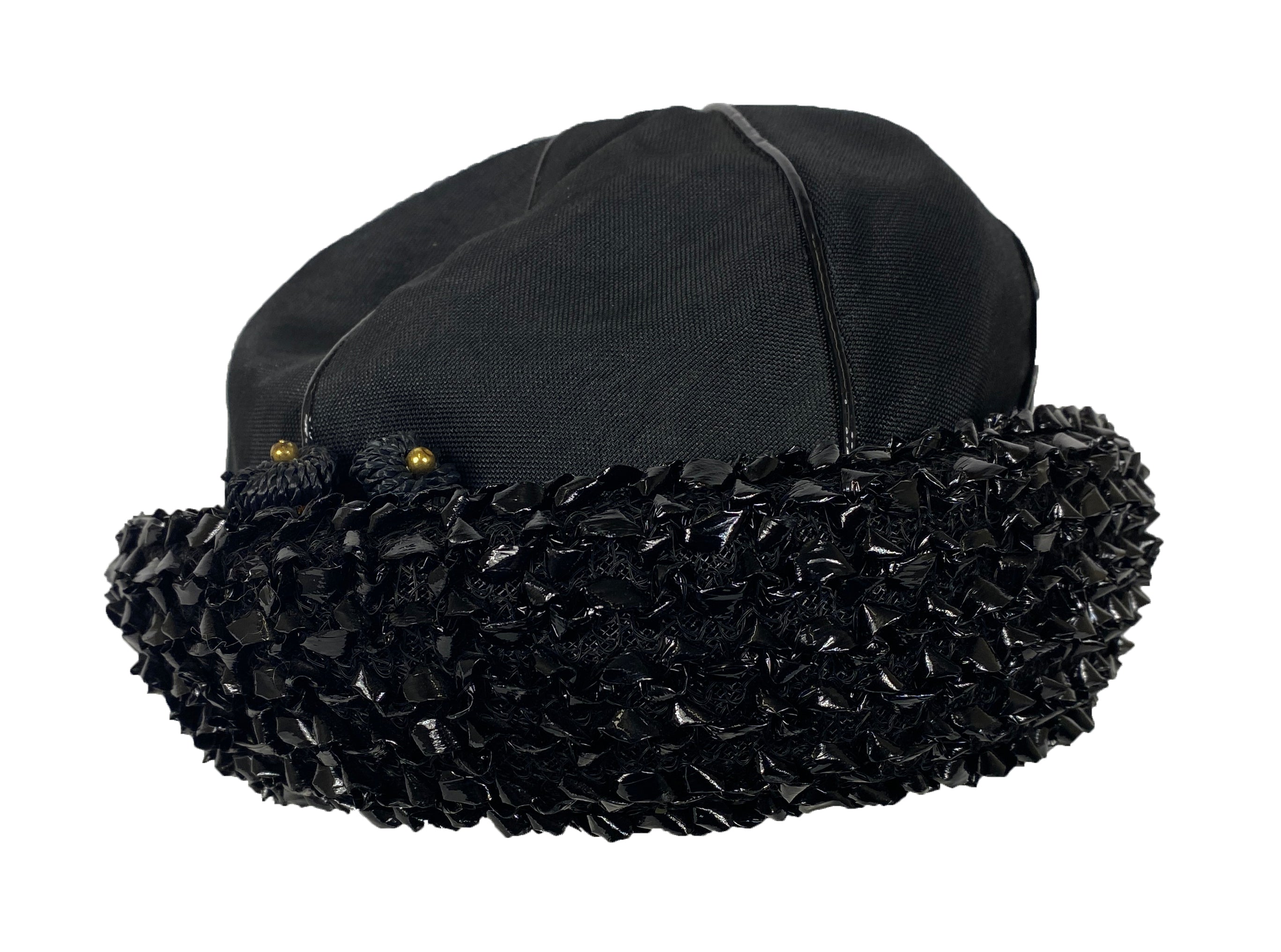 Vintage Christian Dior Black Cloth and Straw Bucket Hat