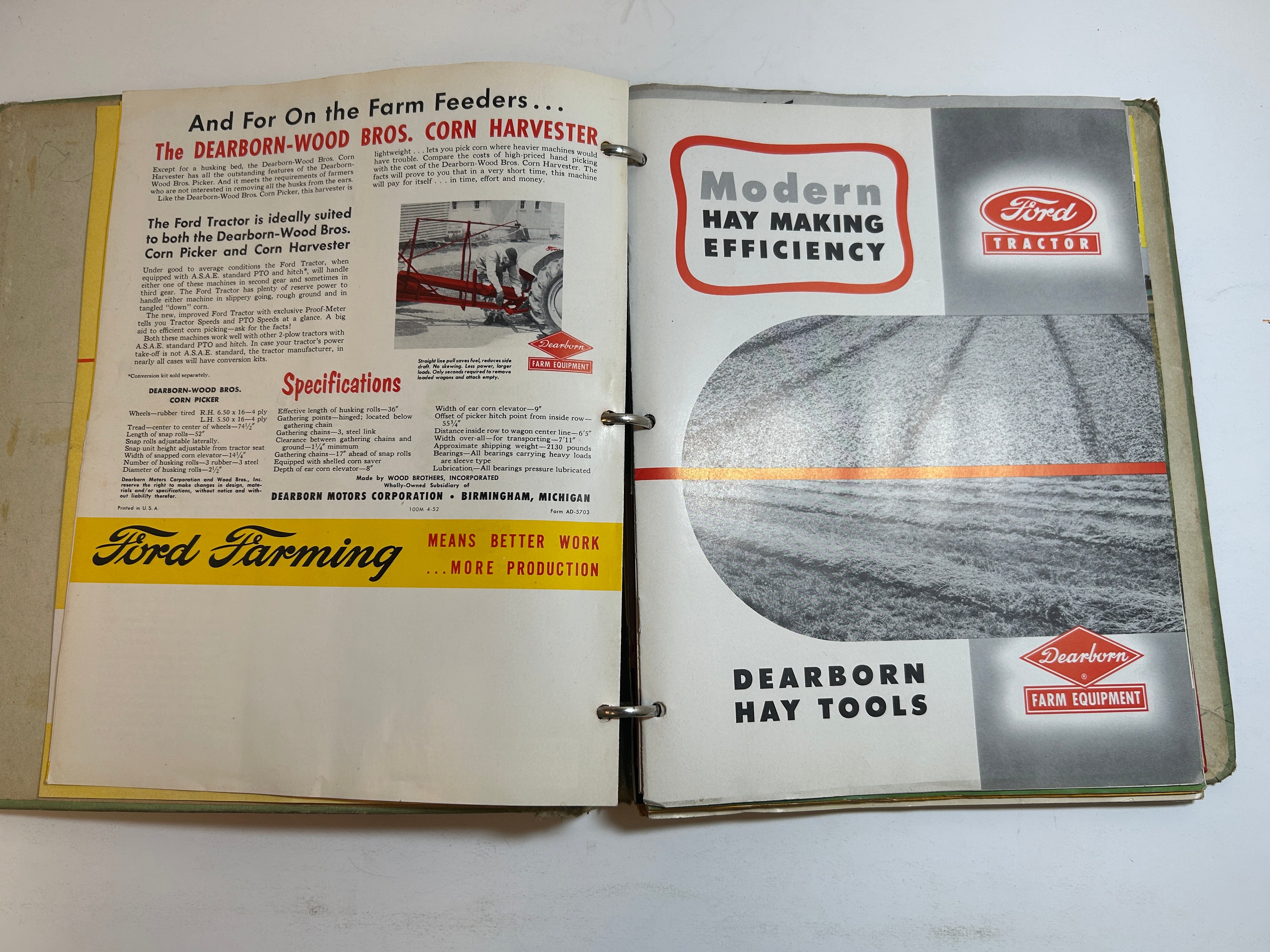 Binder of Vintage 1950s Farm Equipment Brochures and Advertisements