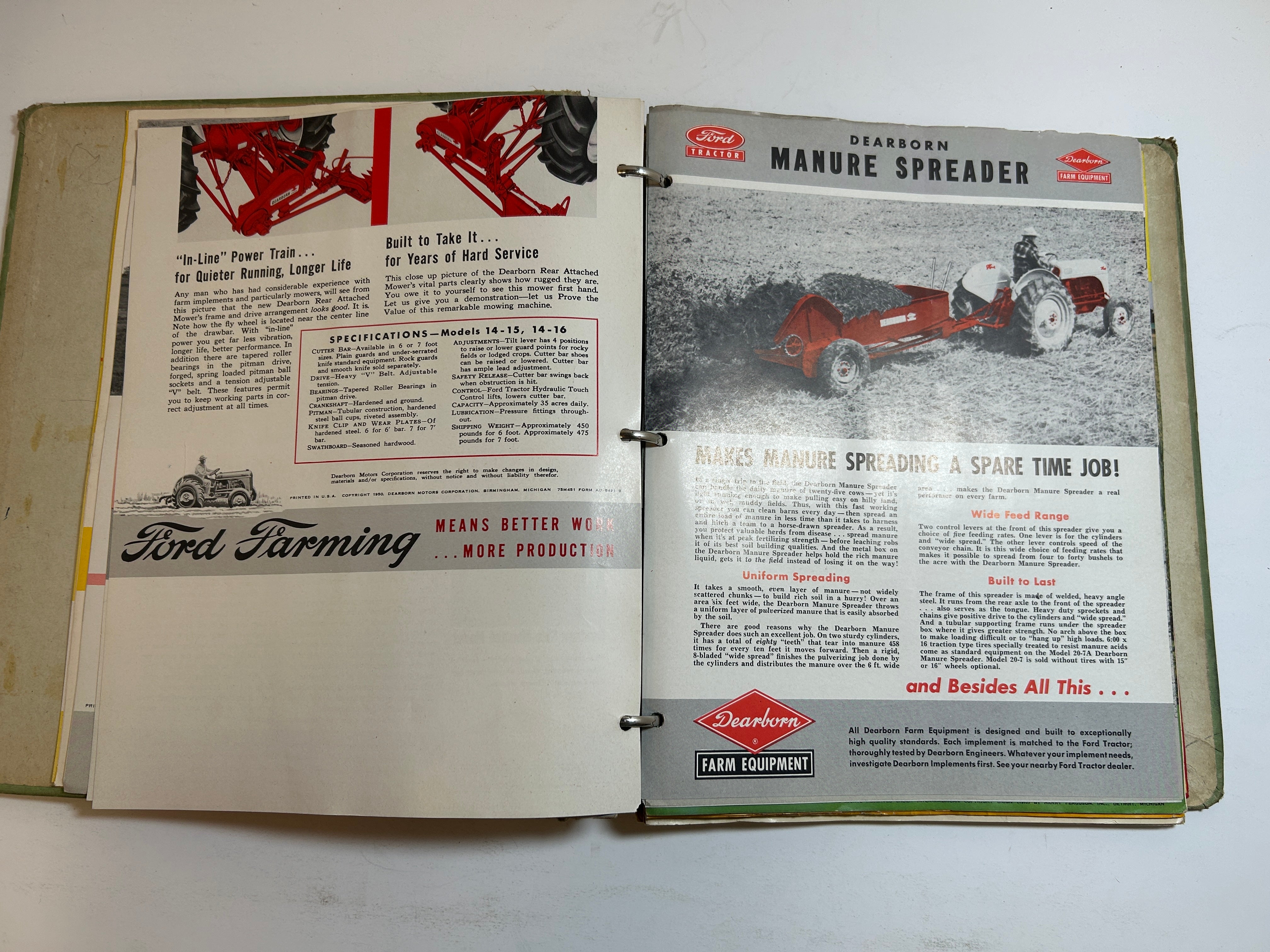 Binder of Vintage 1950s Farm Equipment Brochures and Advertisements