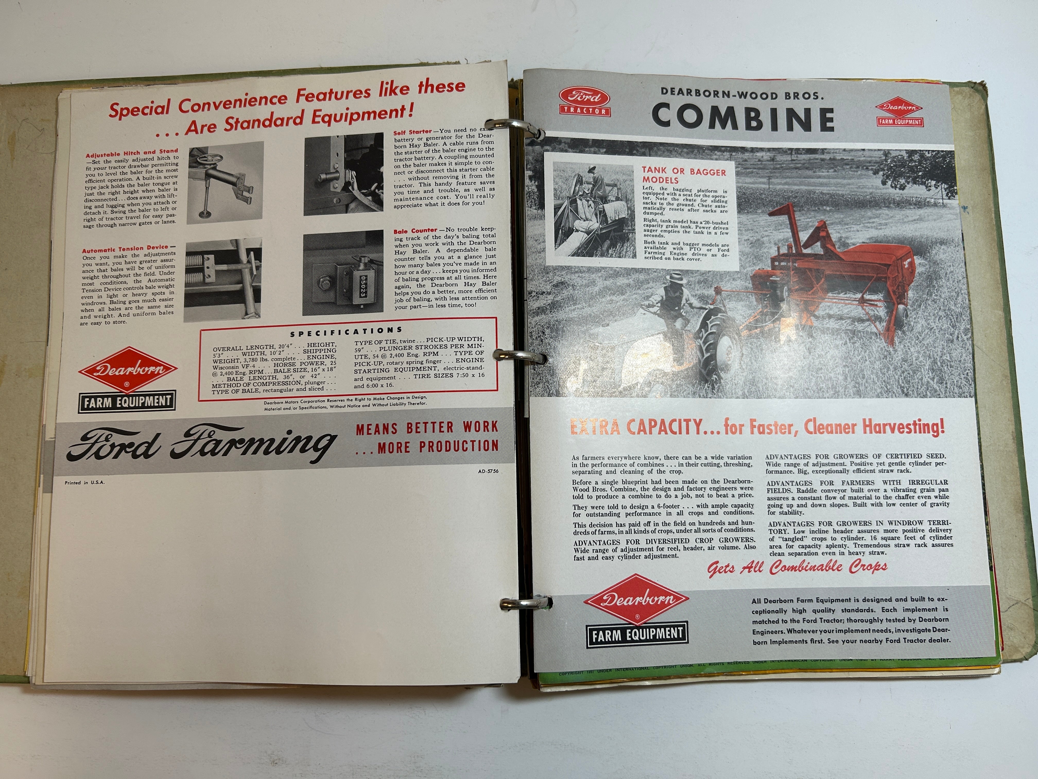 Binder of Vintage 1950s Farm Equipment Brochures and Advertisements