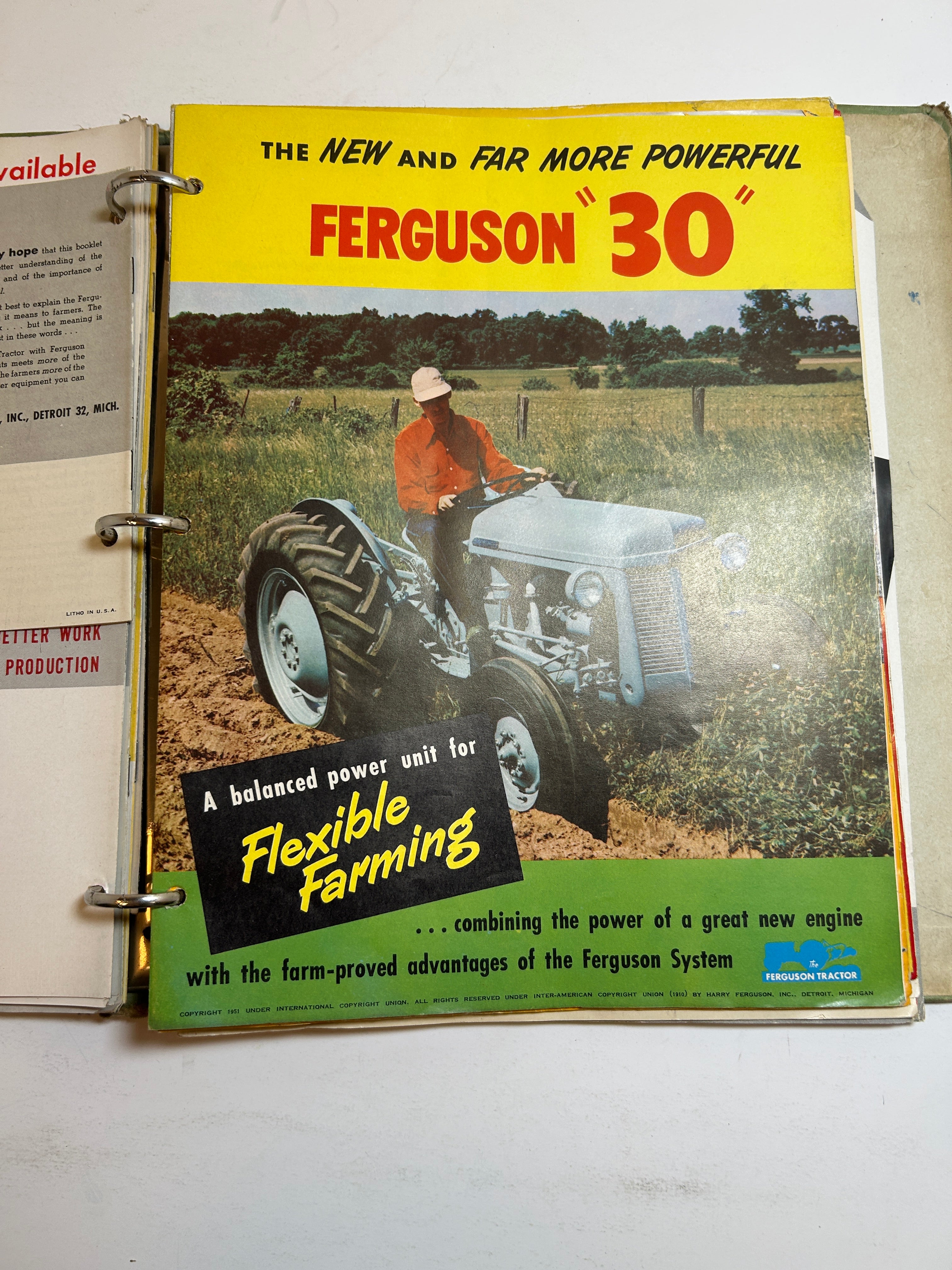 Binder of Vintage 1950s Farm Equipment Brochures and Advertisements