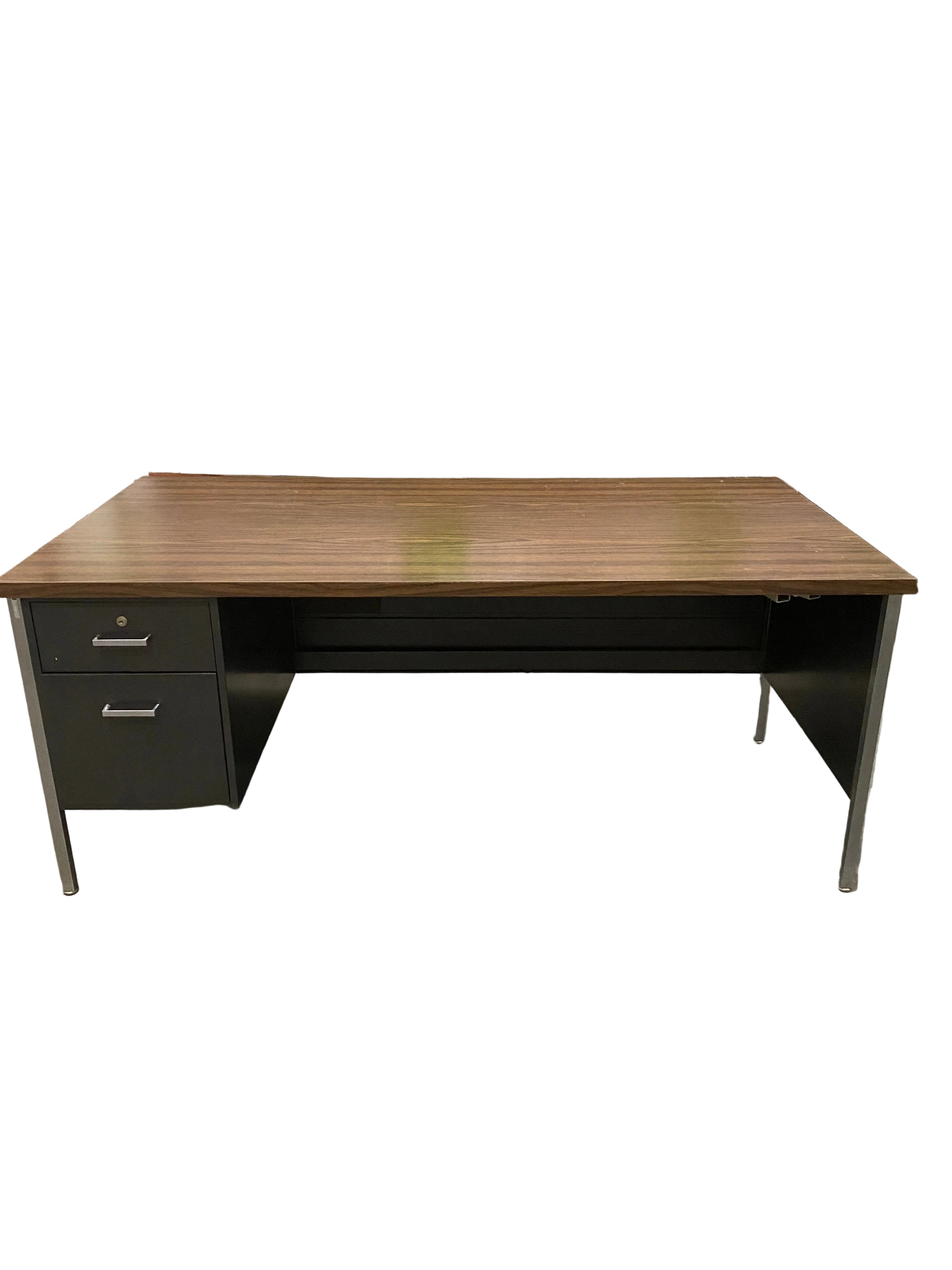 Metal Executive Desk With Wooden Table Top