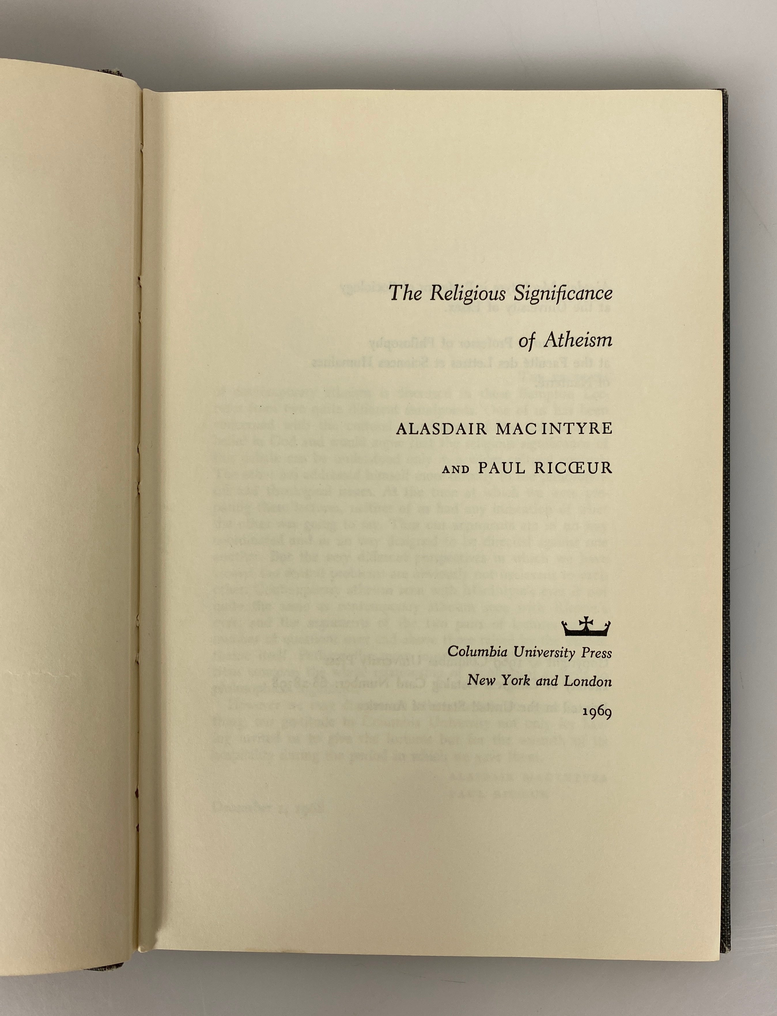 The Religious Significance of Atheism MacIntyre/Ricoeur 1969 Ex-Library HC