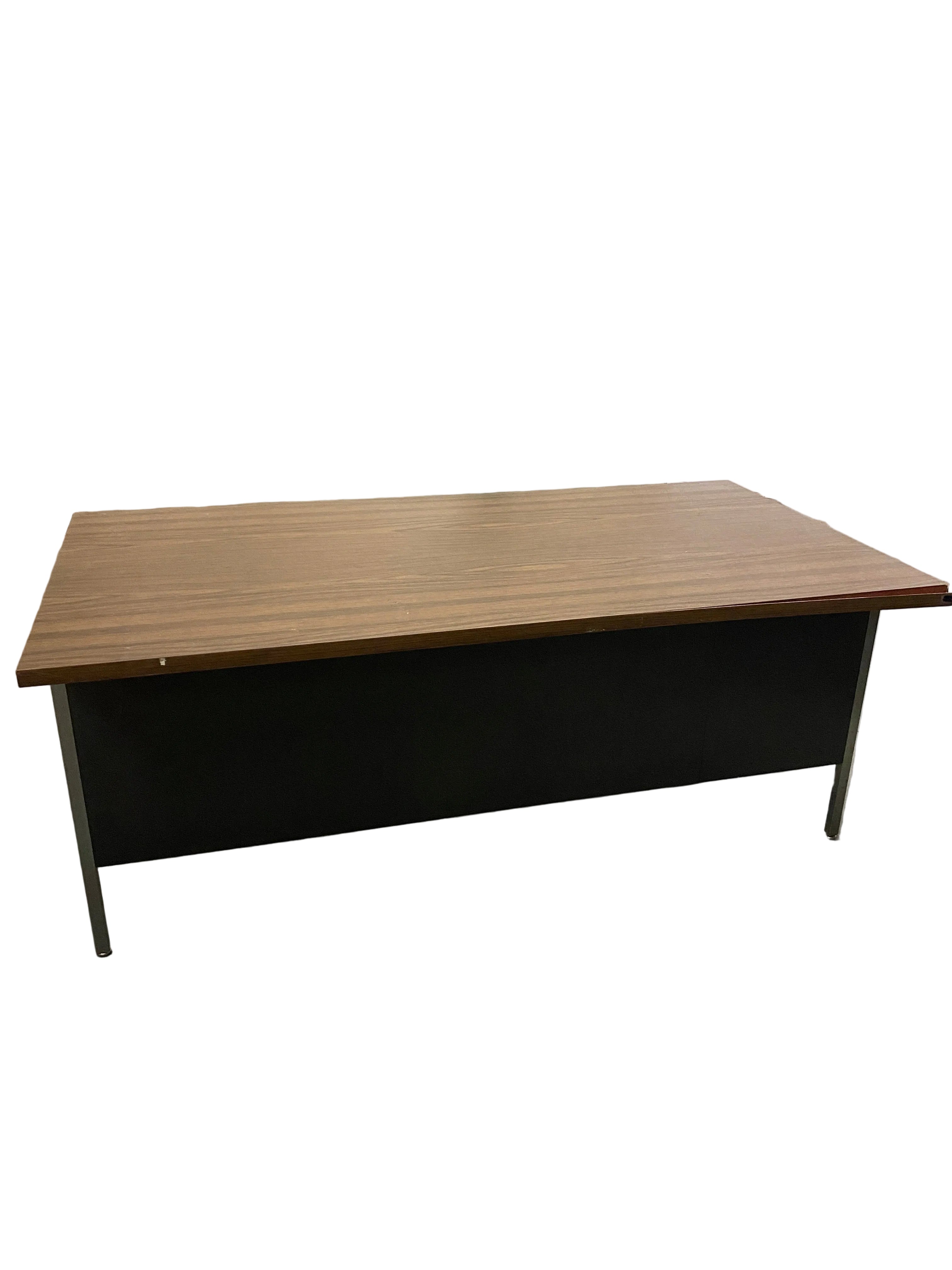 Metal Executive Desk With Wooden Table Top