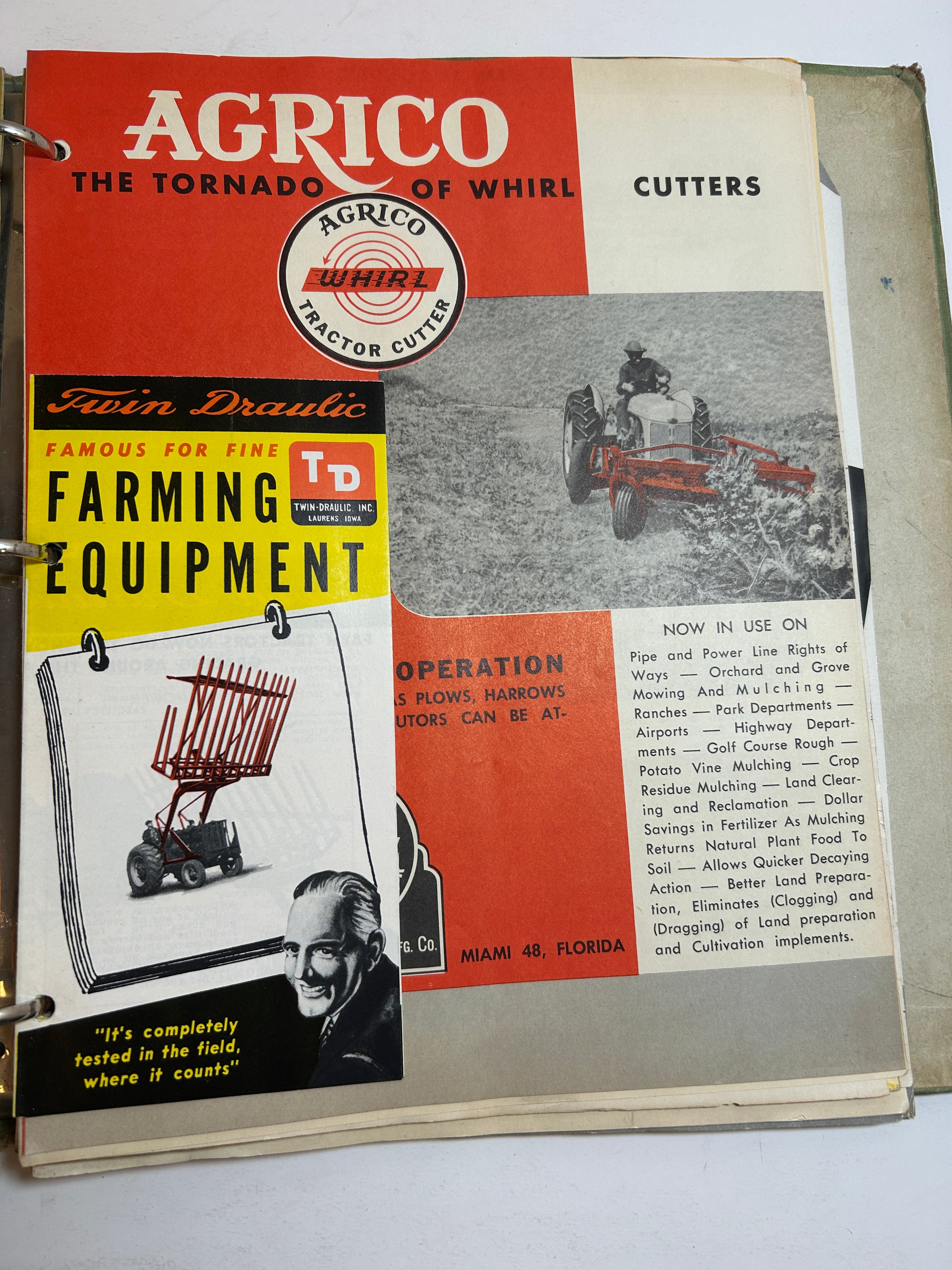 Binder of Vintage 1950s Farm Equipment Brochures and Advertisements