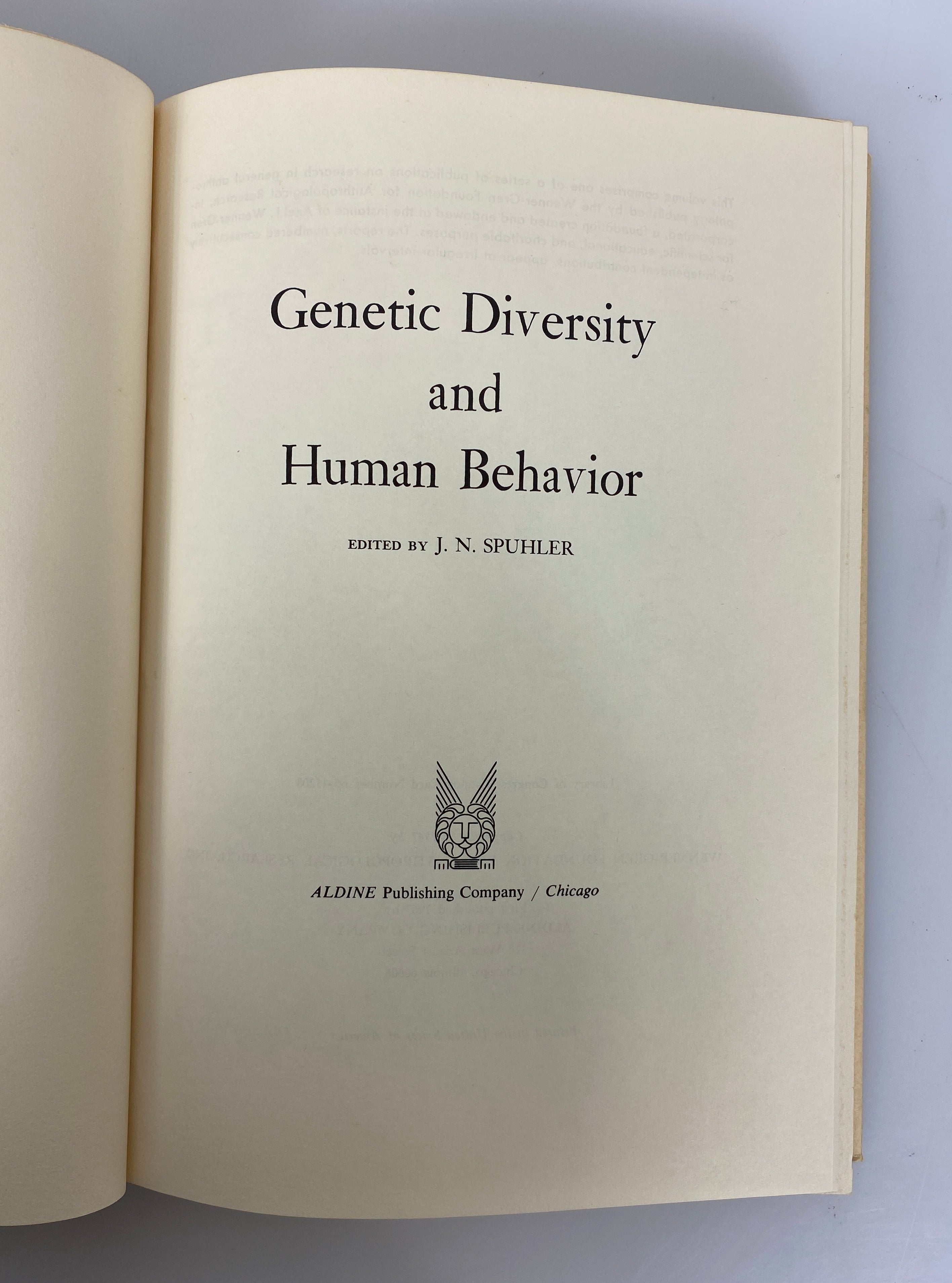 Genetic Diversity and Human Behavior by J.N. Spuhler 1967 Vintage HC DJ