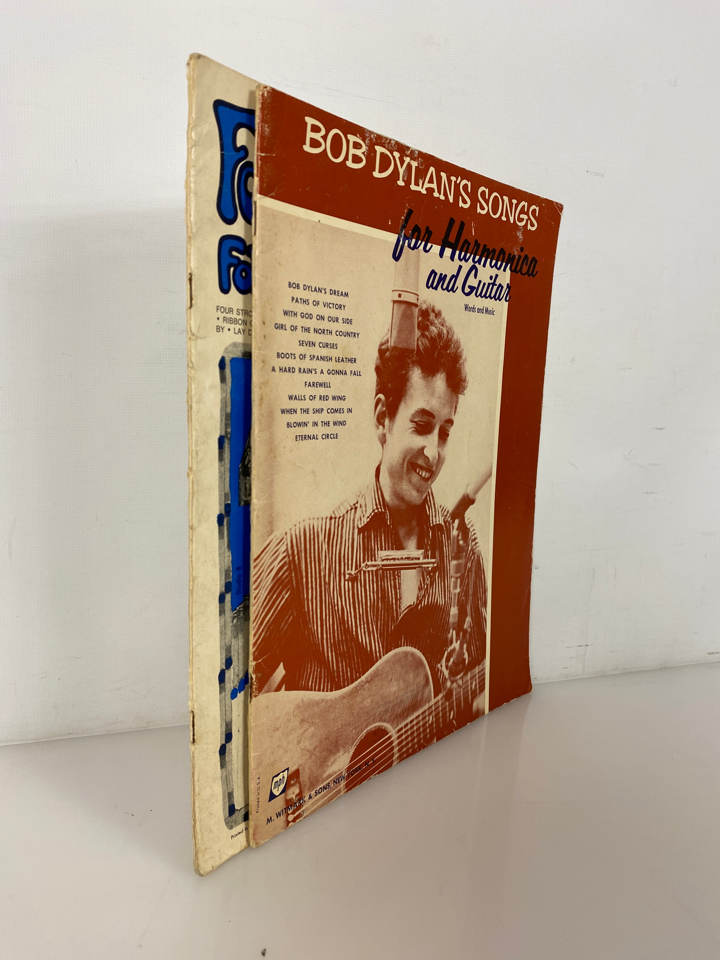 2 Vintage Harmonica & Guitar Books: Bob Dylan's Songs/Folk Songs of Today SC