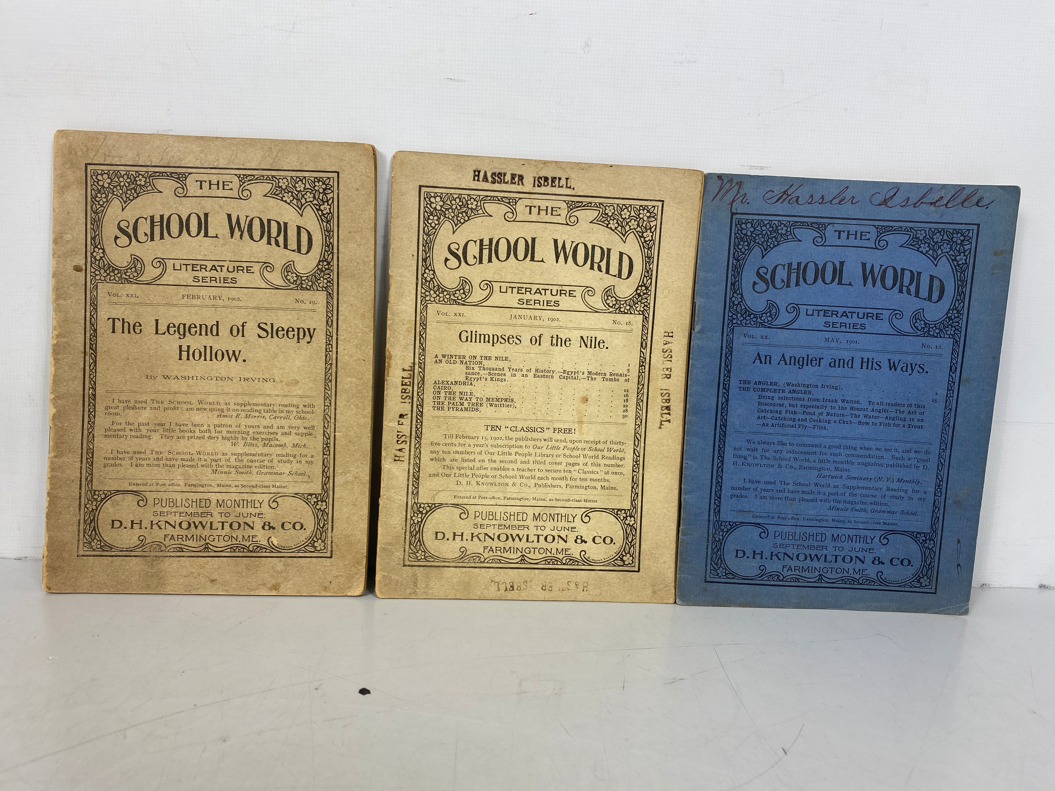 3 Antiq School World Literature Series 1901-02 incl The Legend of Sleepy Hollow