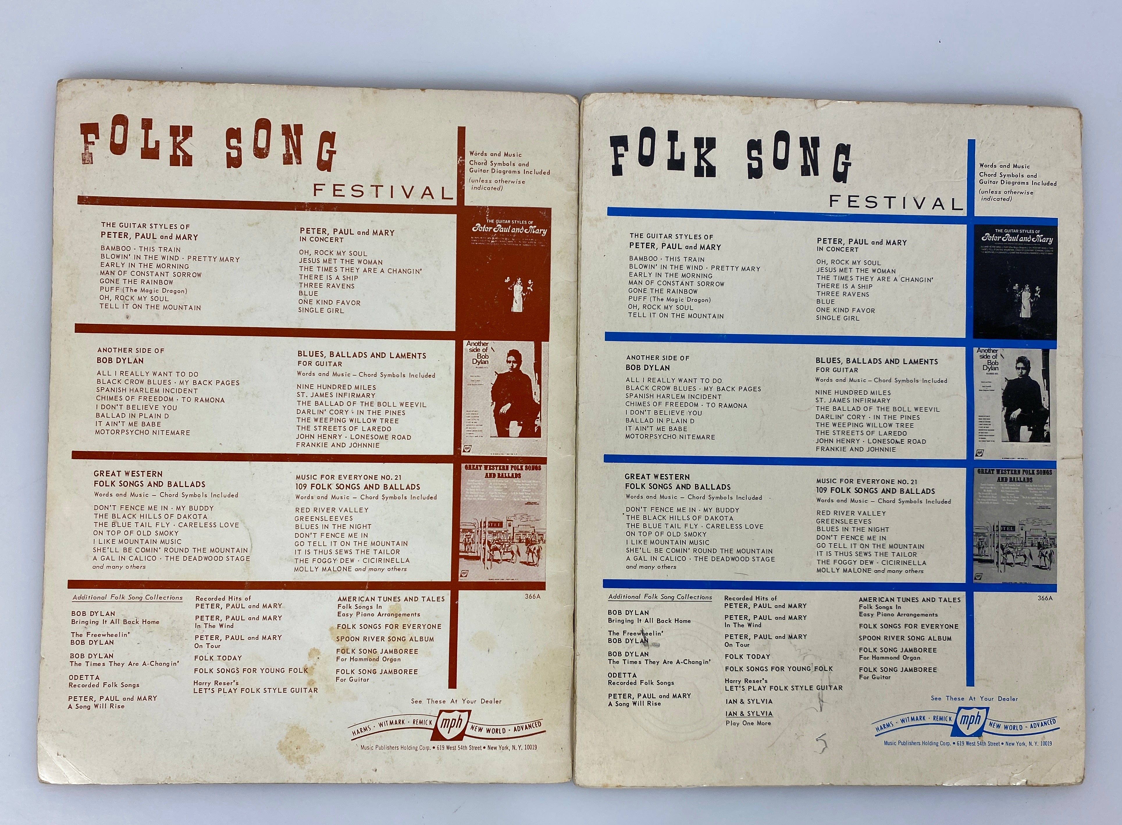 2 Vintage Harmonica & Guitar Books: Bob Dylan's Songs/Folk Songs of Today SC