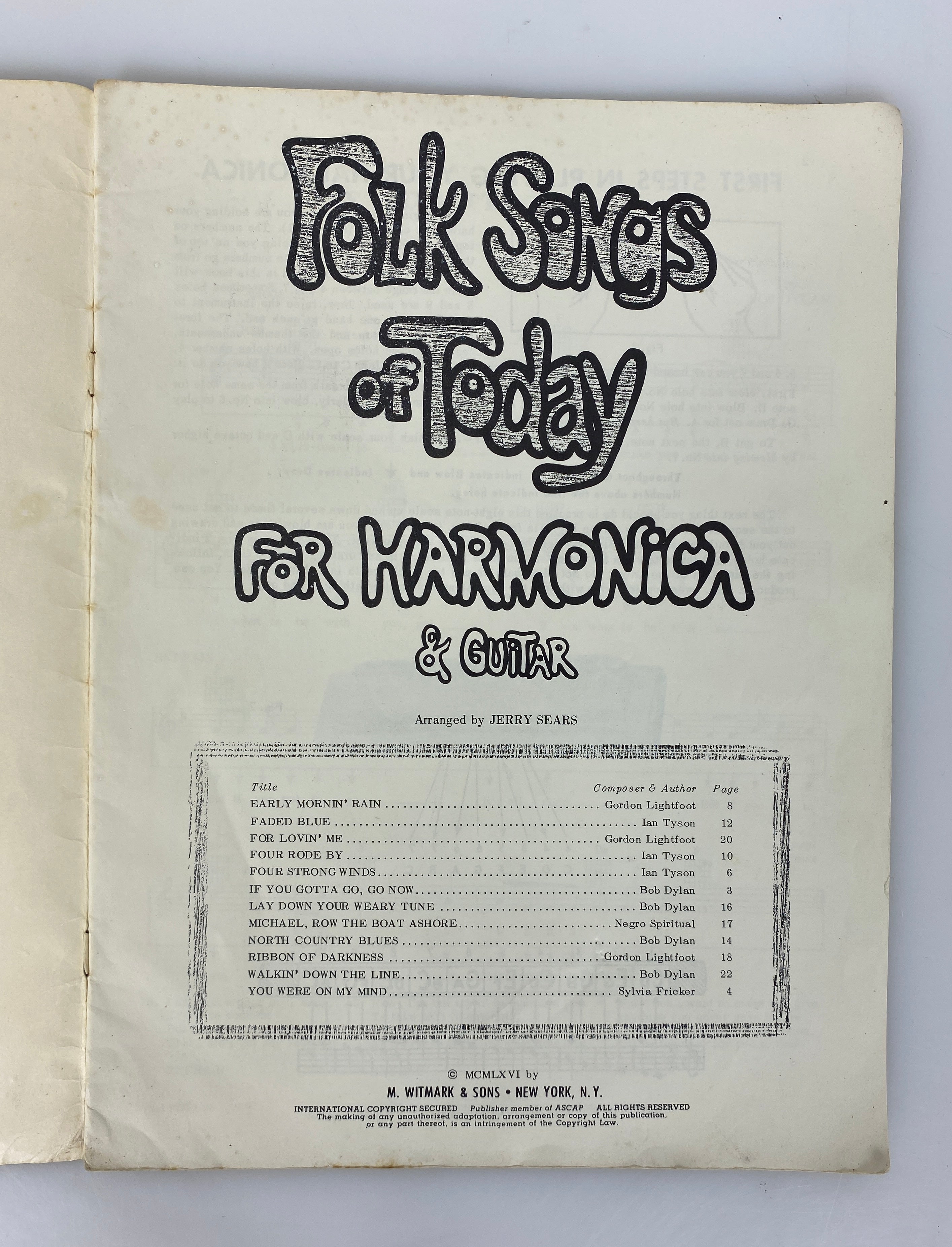 2 Vintage Harmonica & Guitar Books: Bob Dylan's Songs/Folk Songs of Today SC