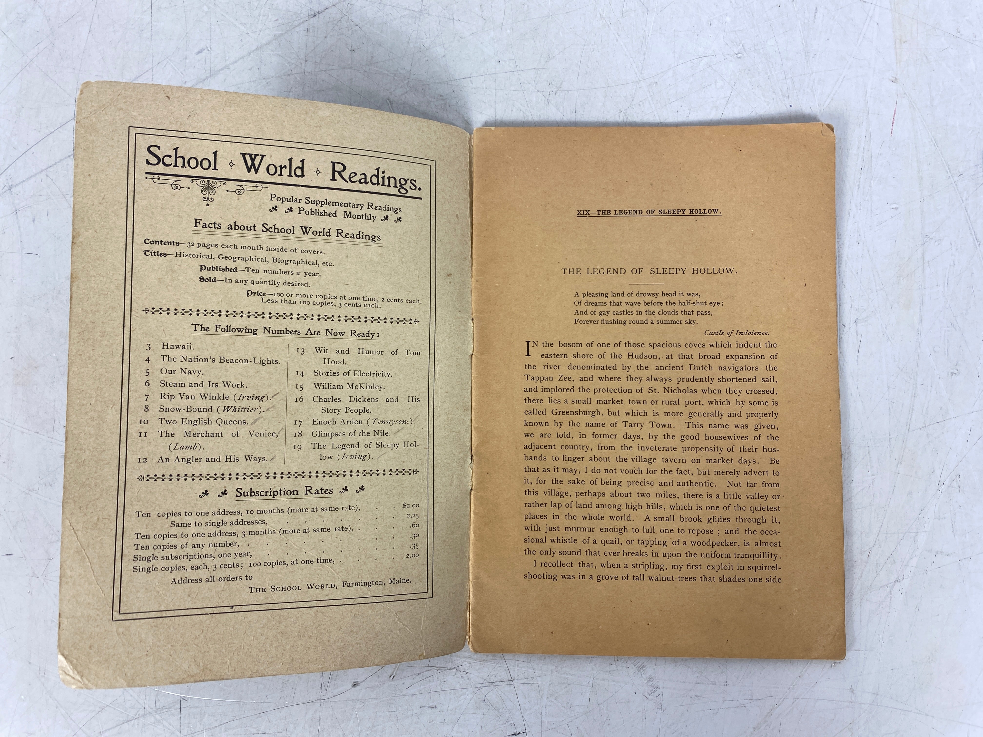 3 Antiq School World Literature Series 1901-02 incl The Legend of Sleepy Hollow