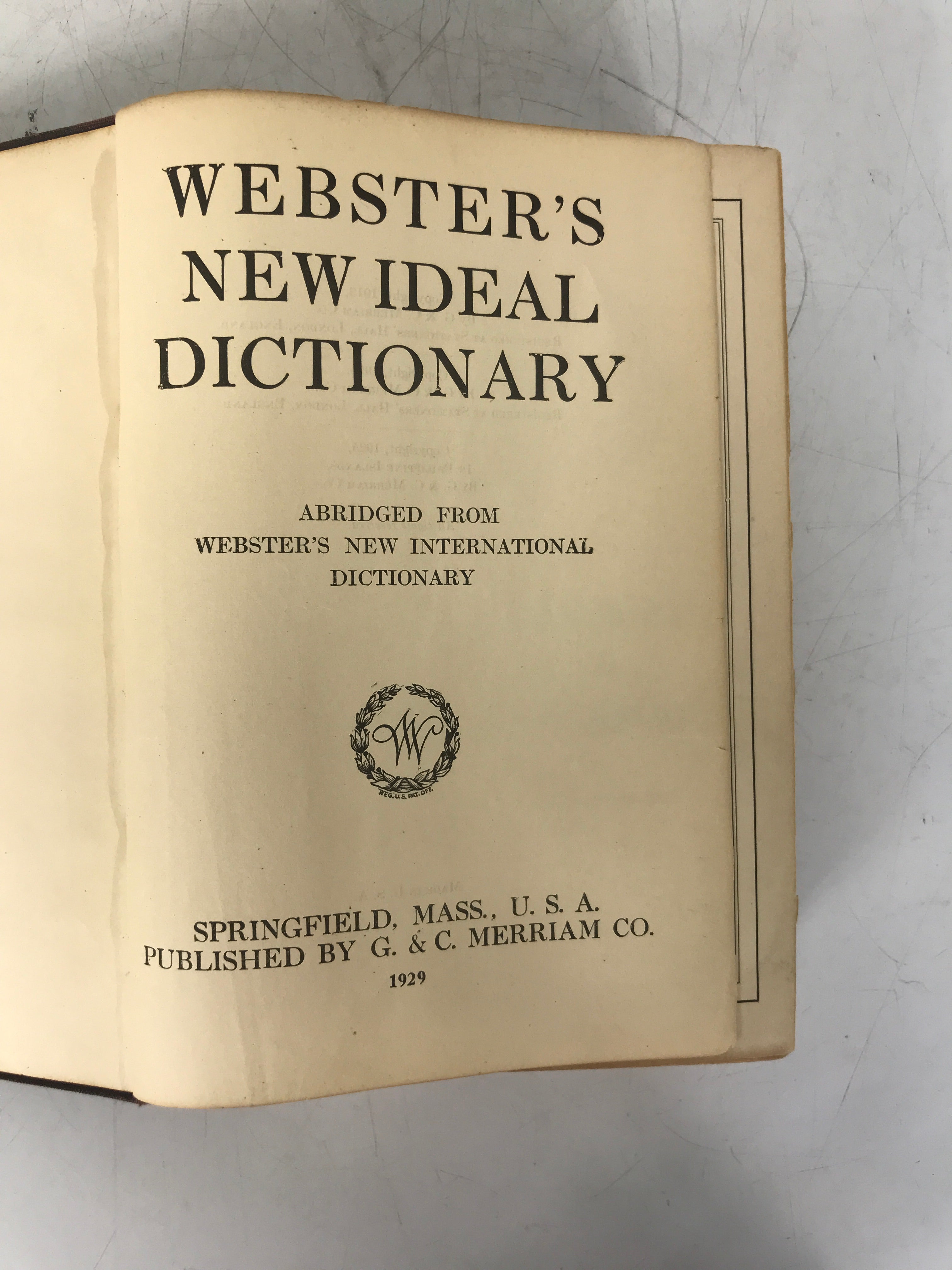 Webster's New Ideal Dictionary 1929 Embossed HS Award HC