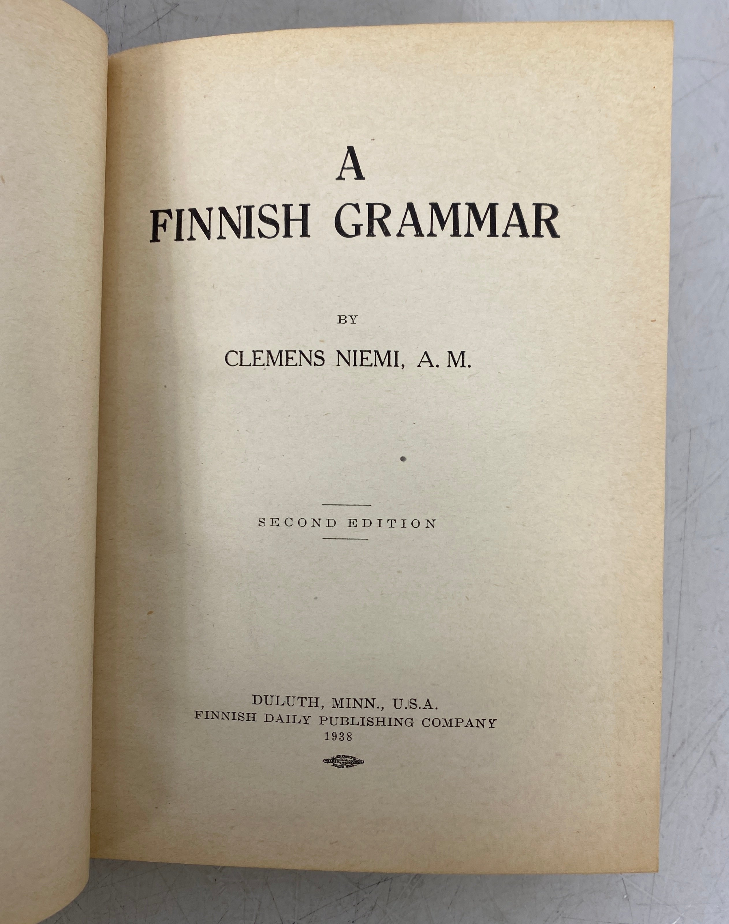 A Finnish Grammar by Clemens Niemi 1938 Second Edition Vintage HC