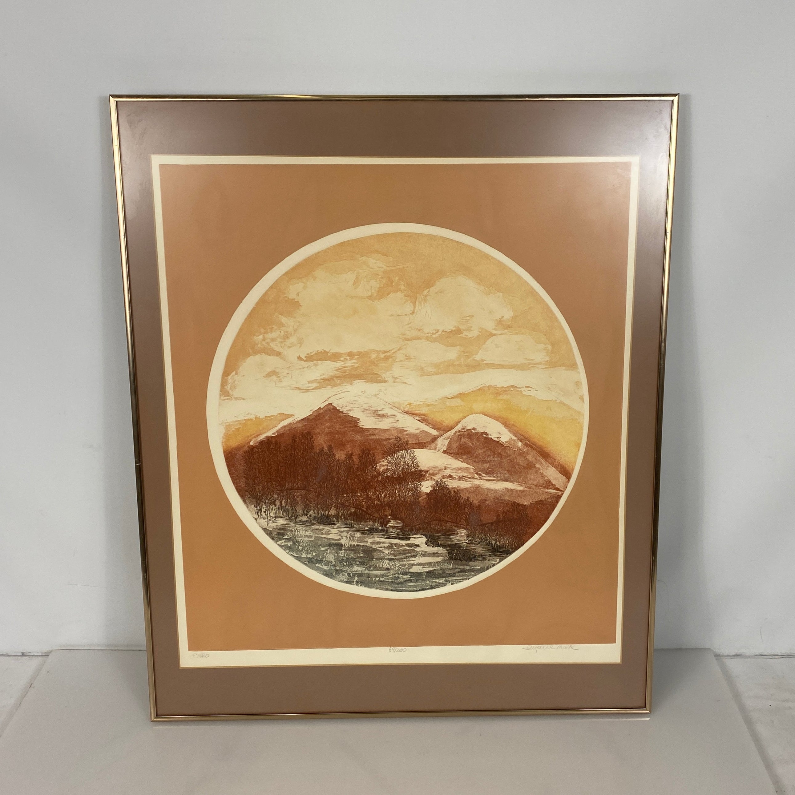 "Mountains and Sky" Painting in Gold Frame