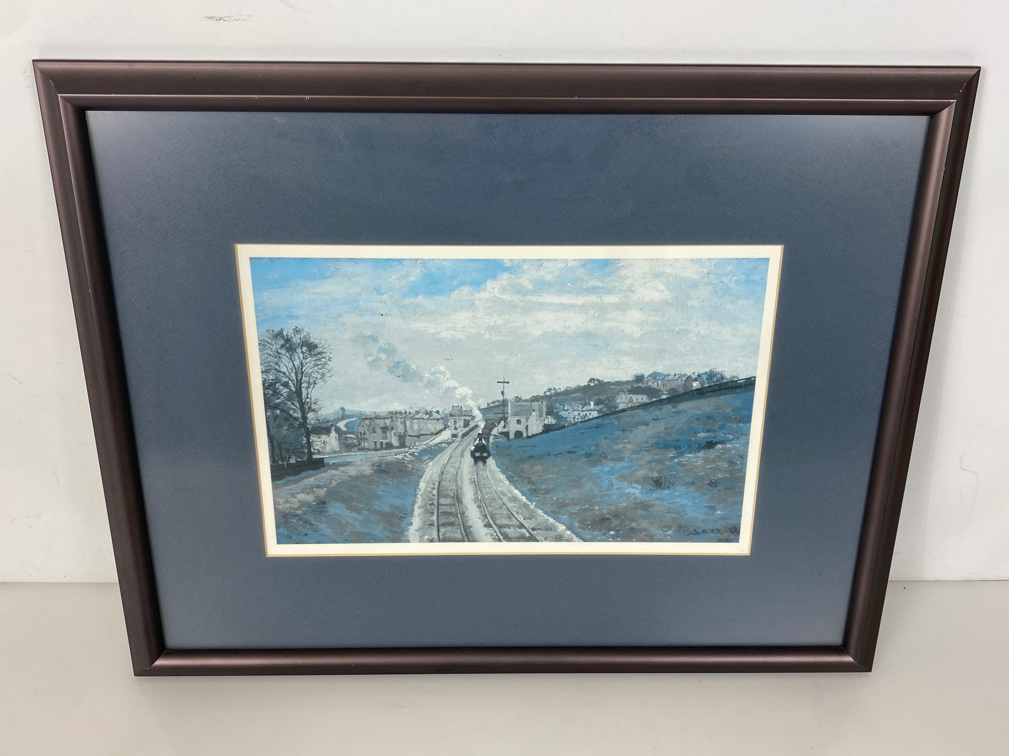 "Train Through Village" Painting in Nielsen Silver Frame