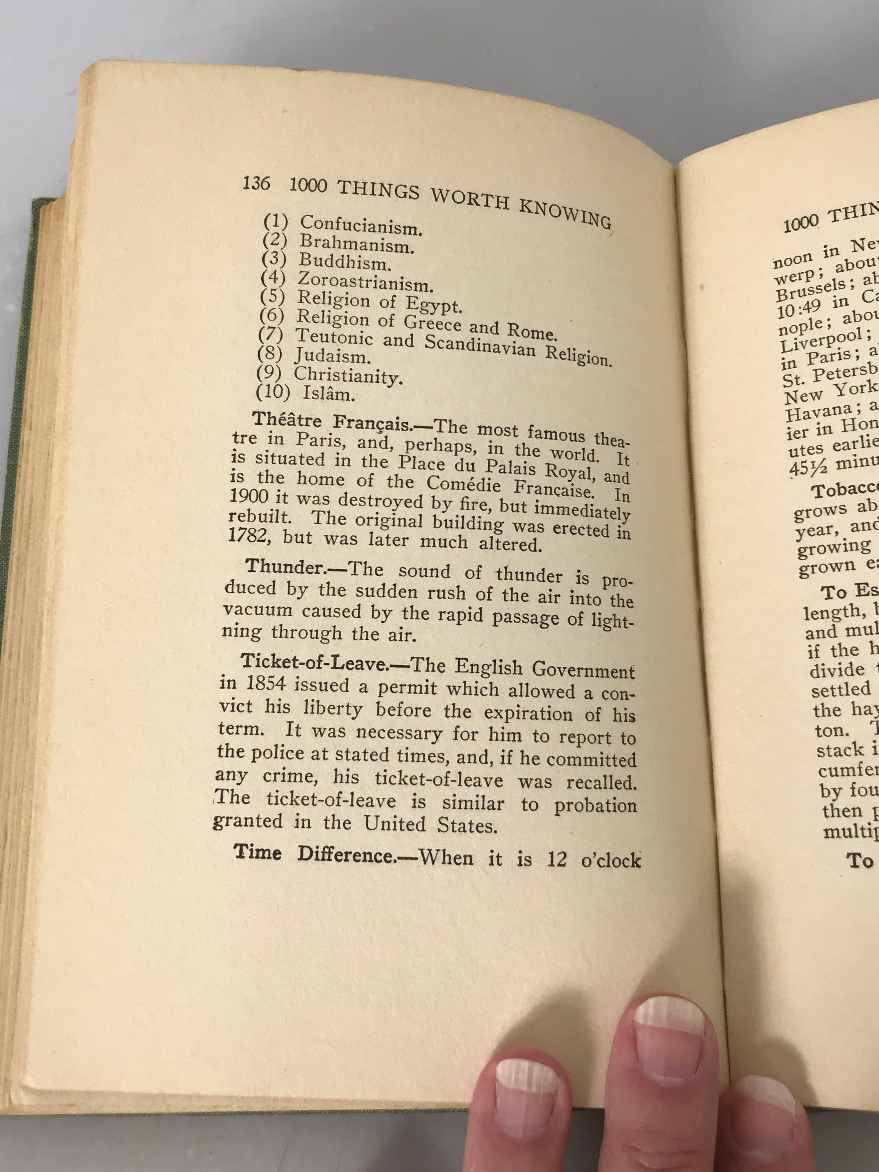 1000 Things Worth Knowing by Nathaniel Fowler 1913 HC