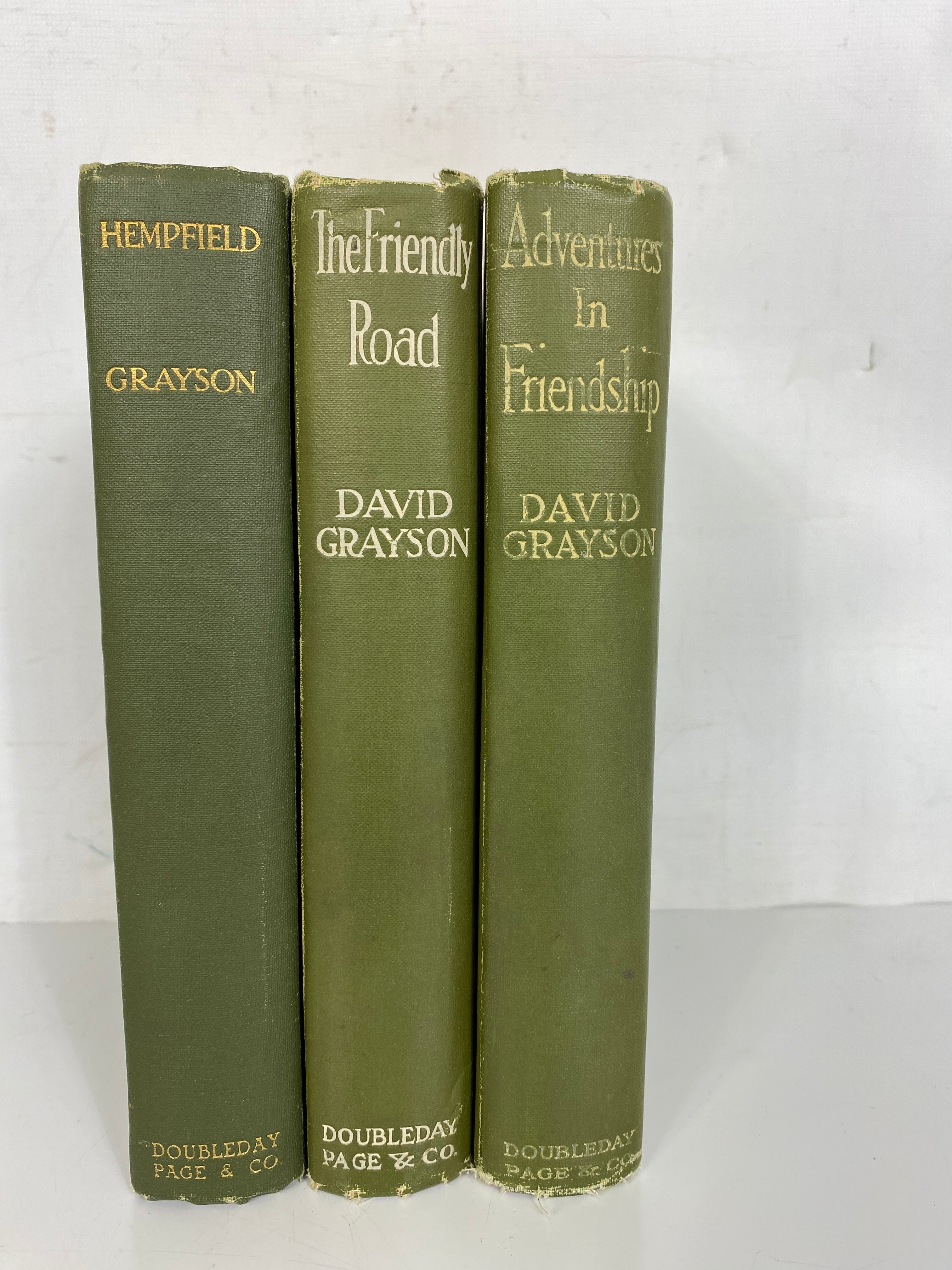 Lot of 3 David Grayson Novels: Adventures in Friendship (1910), The Friendly Road (1913), and Hempfield (1915) Antique HC