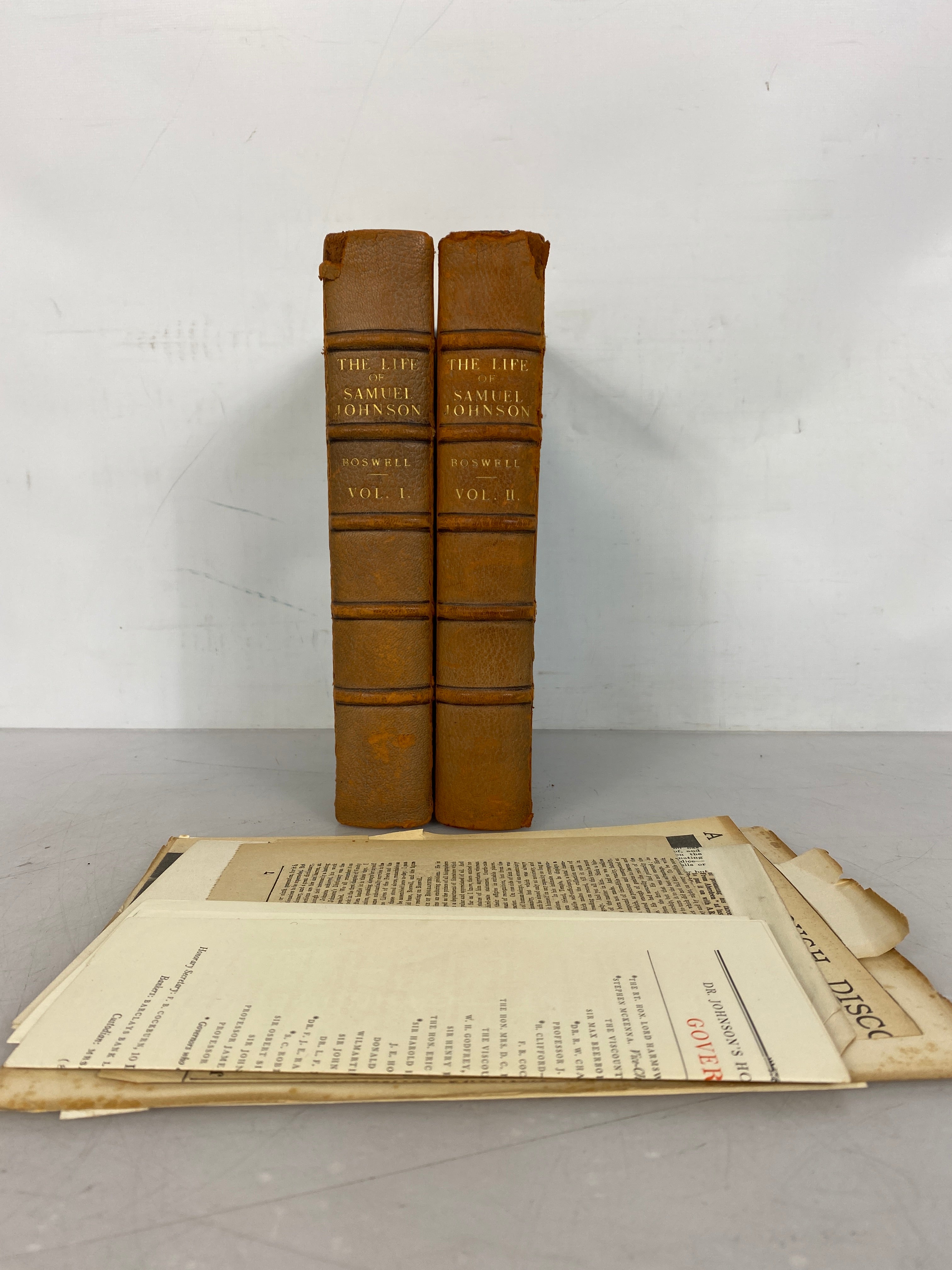 2 Volume Set The Life of Samuel Johnson by James Boswell With Ephemera 1907 HC Antique