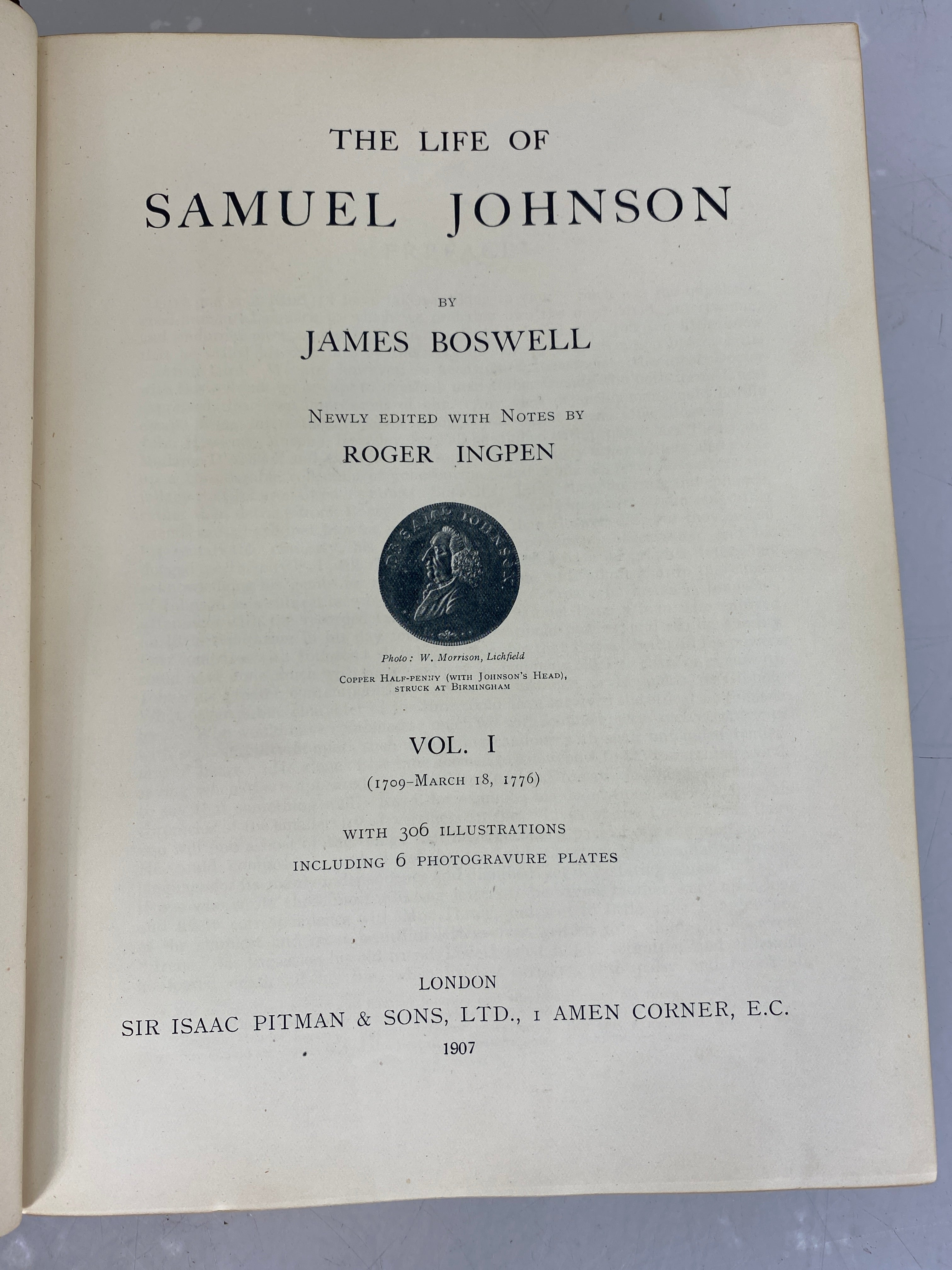 2 Volume Set The Life of Samuel Johnson by James Boswell With Ephemera 1907 HC