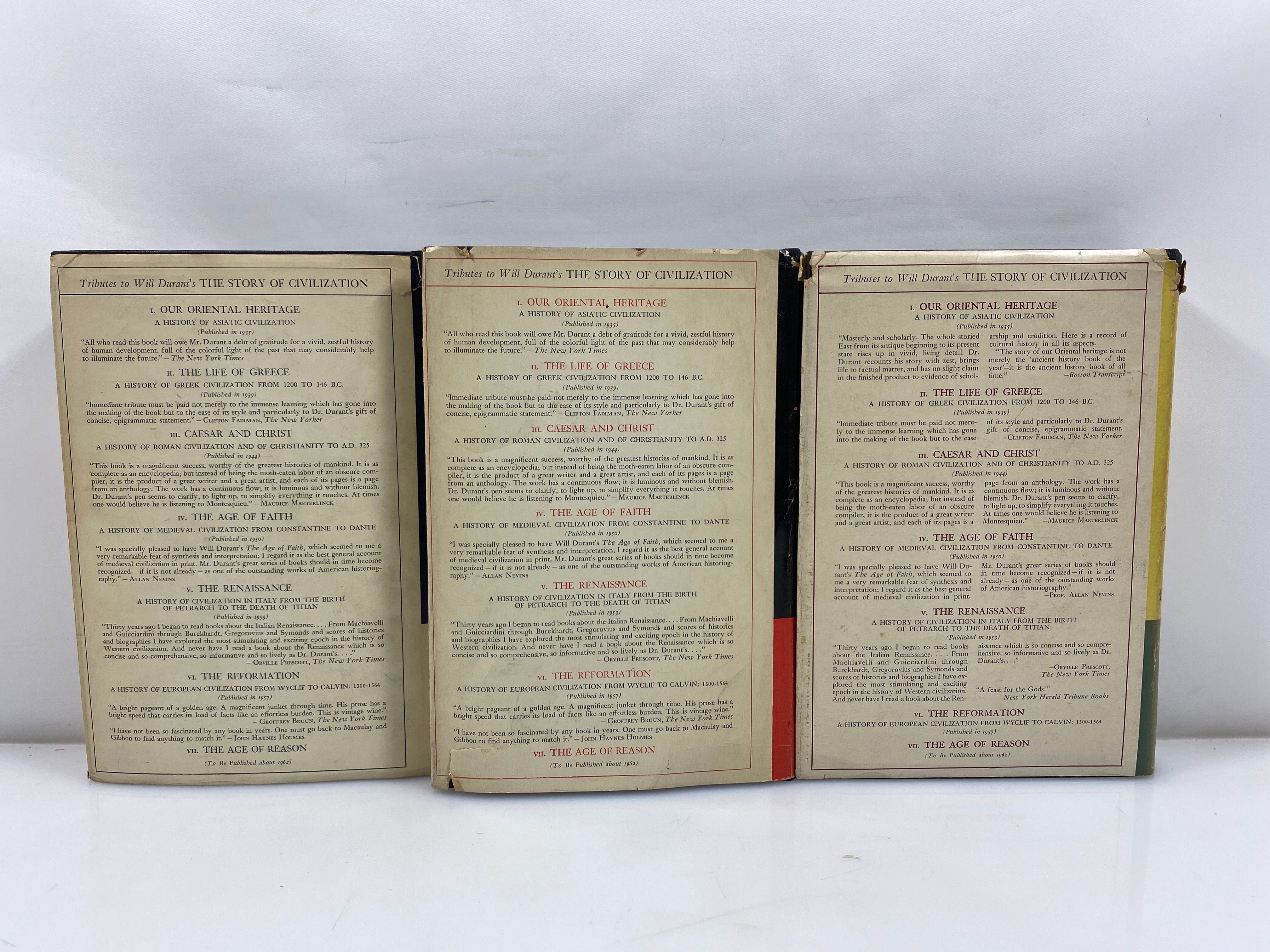 Lot of 3: Will Durant The Story of Civilization 1935-1953 HCDJ
