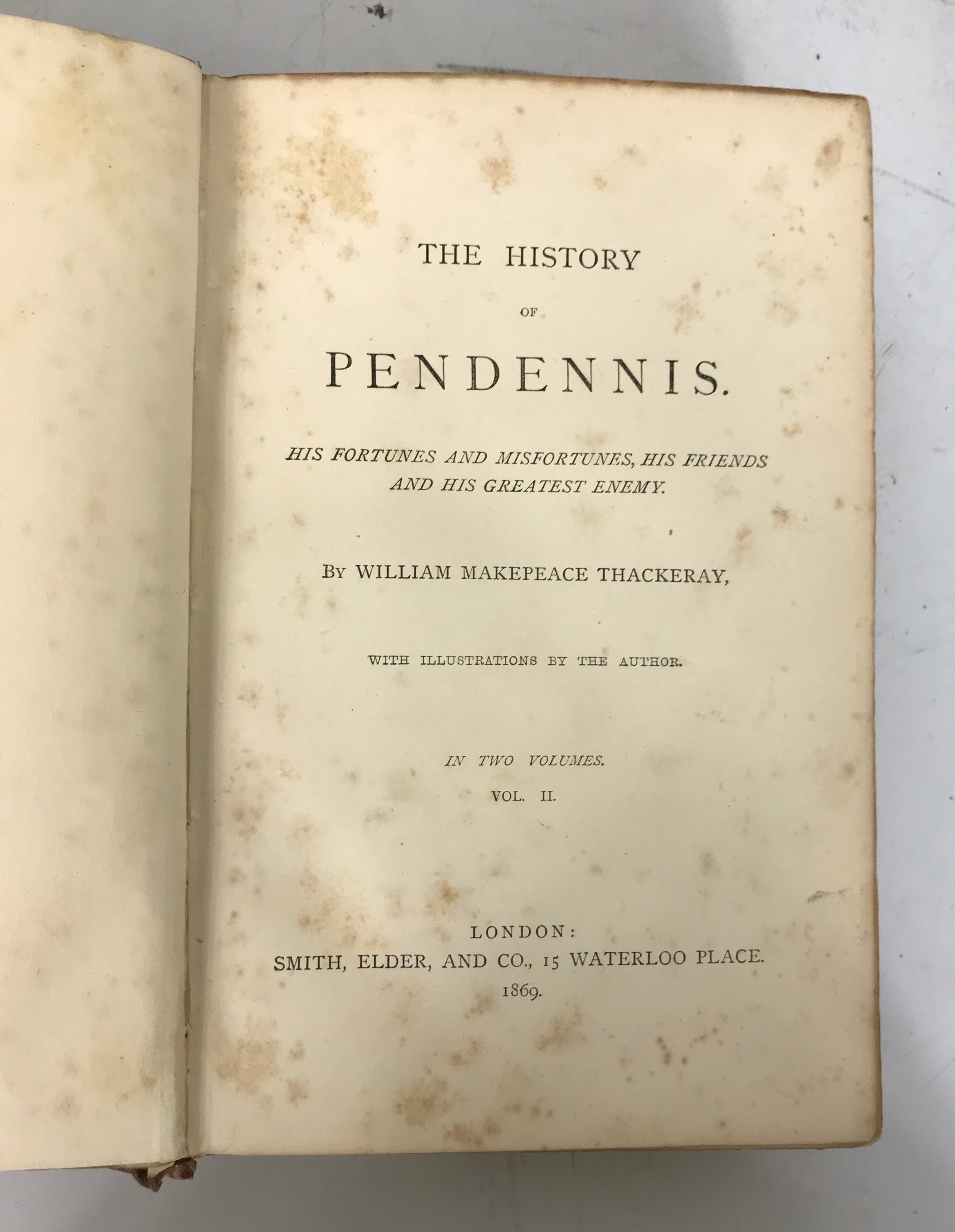 2 Vol Set: The History of Pendennis by Thackeray 1869 Leather HC