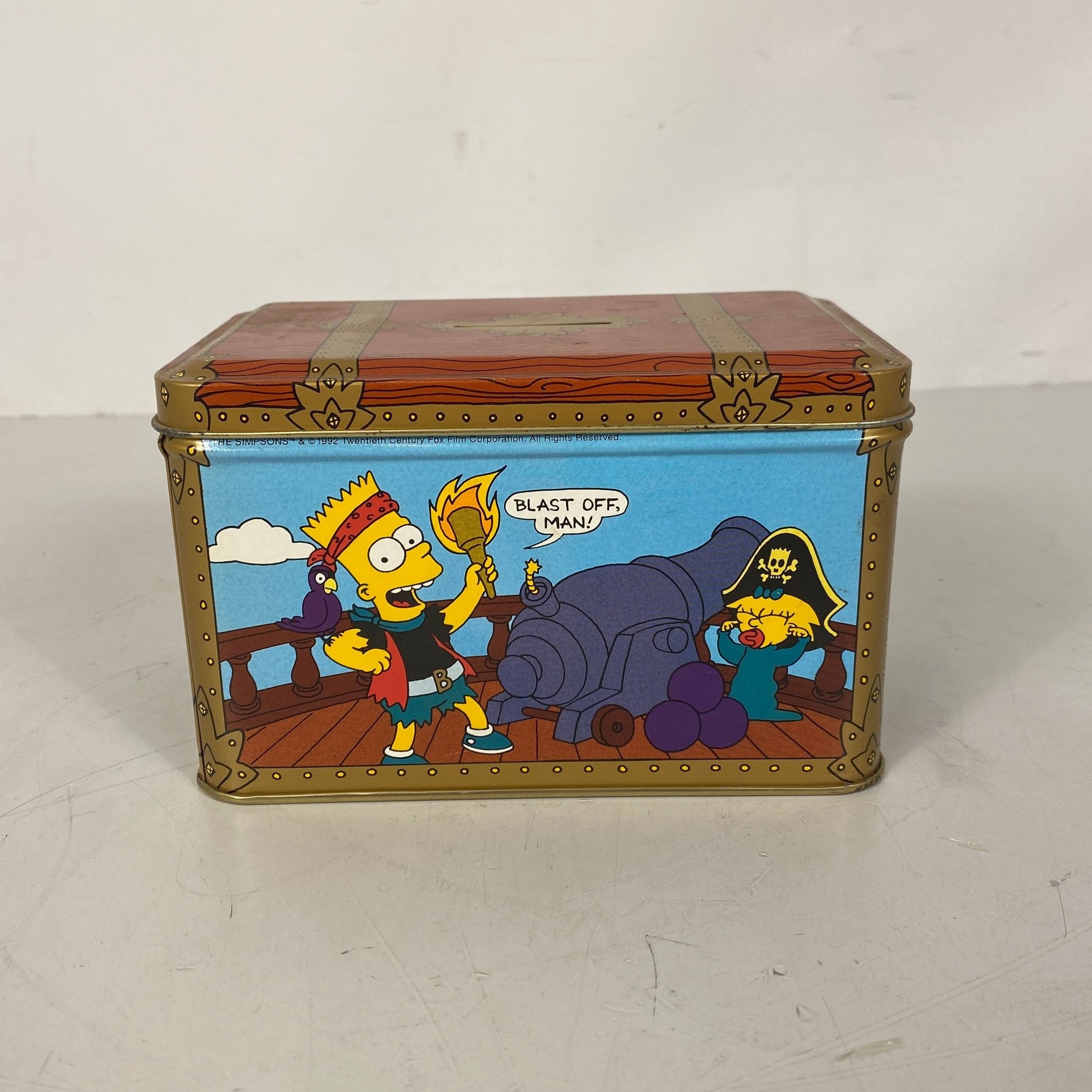 Vintage 1992 Nestle Butterfinger Pirate Bart Simpson Treasure Chest Tin Bank #07662-5312