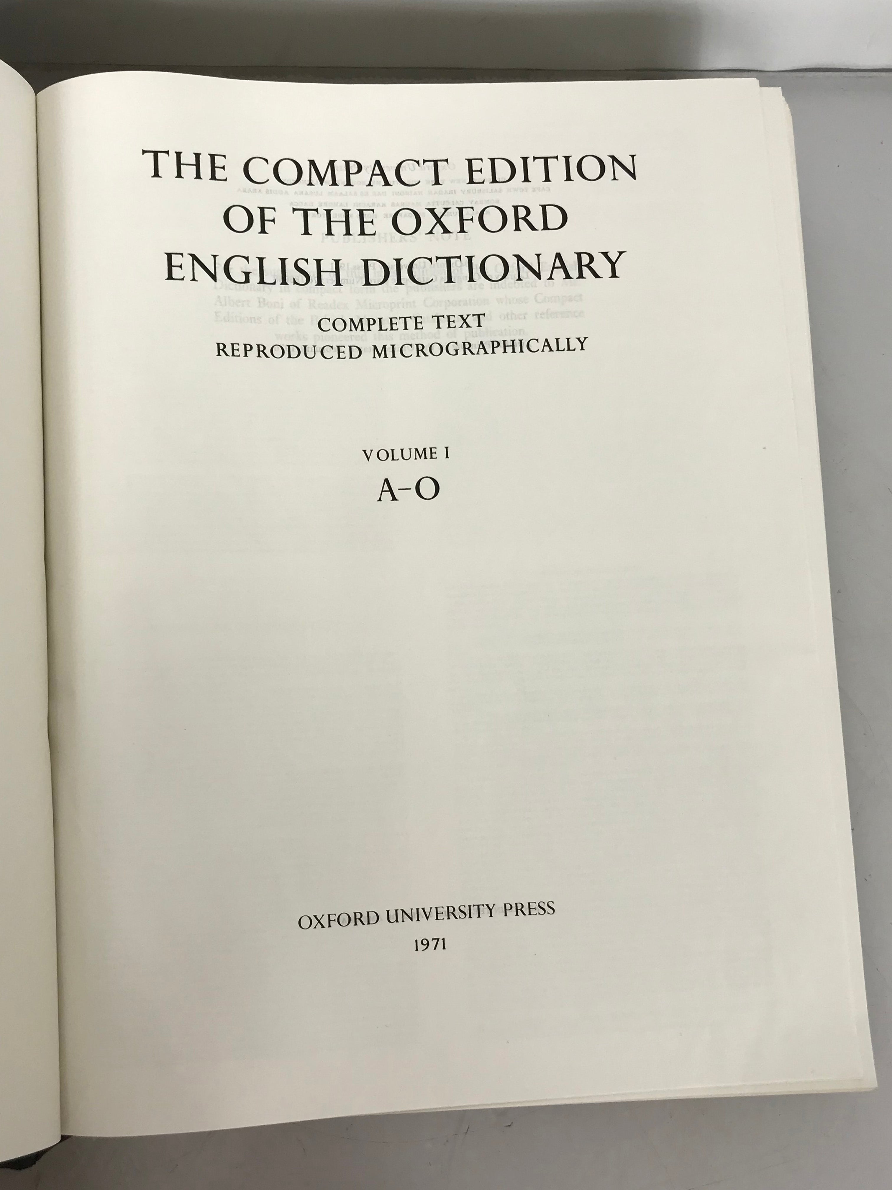 The Compact Edition of the Oxford English Dictionary Vols 1 and 2