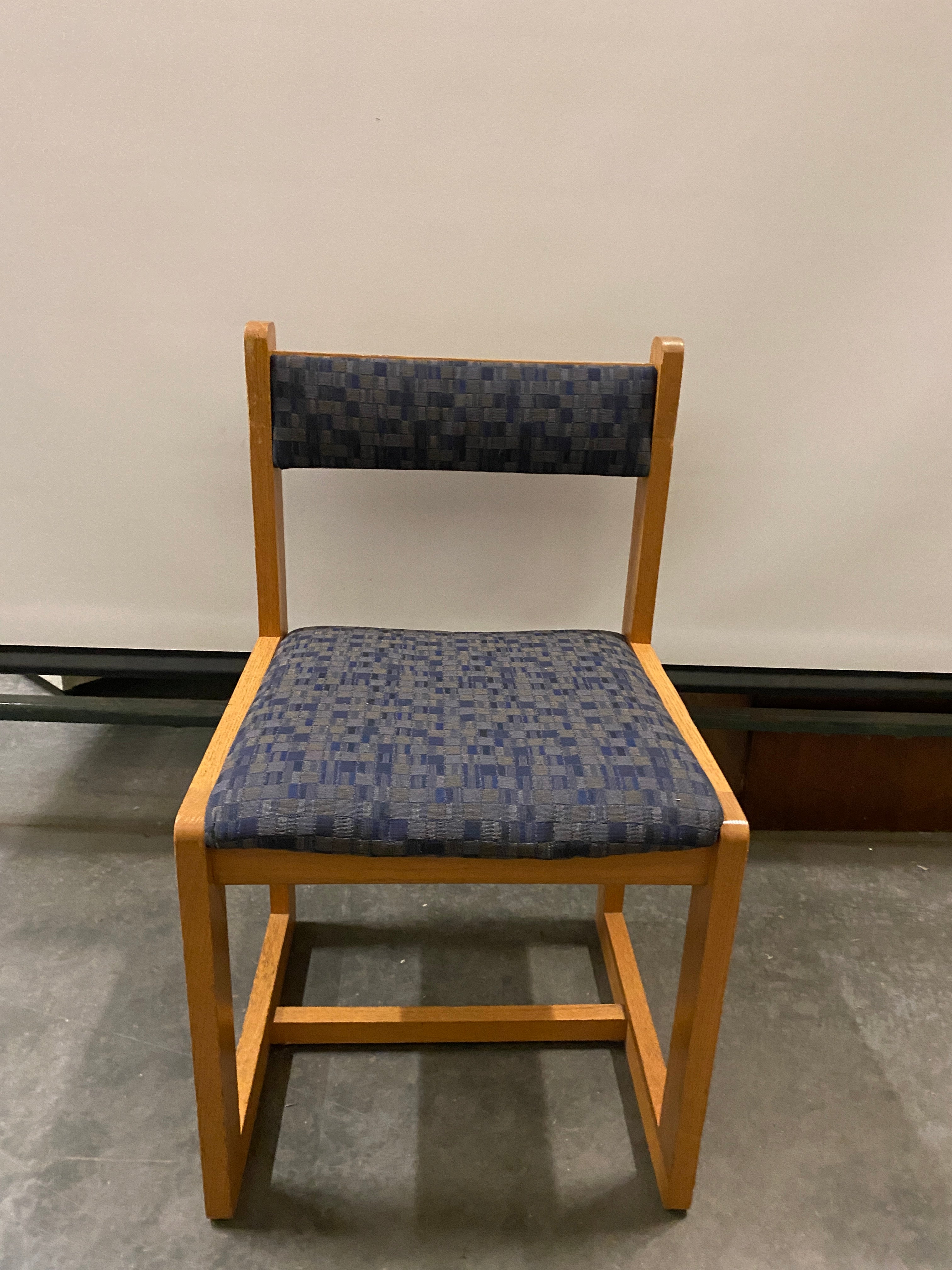Blue Square Patterned Upholstered Lounge Chair