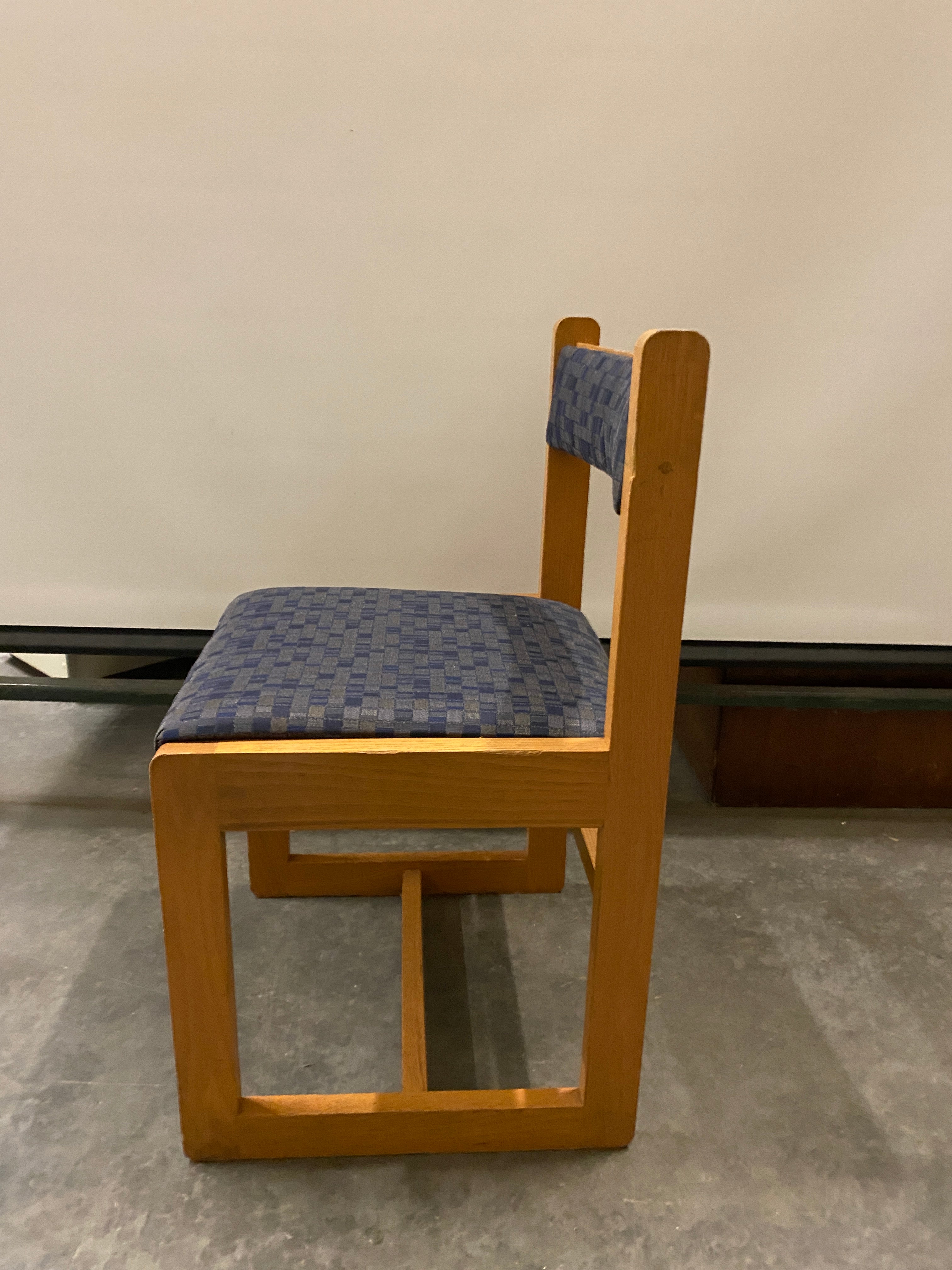 Blue Square Patterned Upholstered Lounge Chair