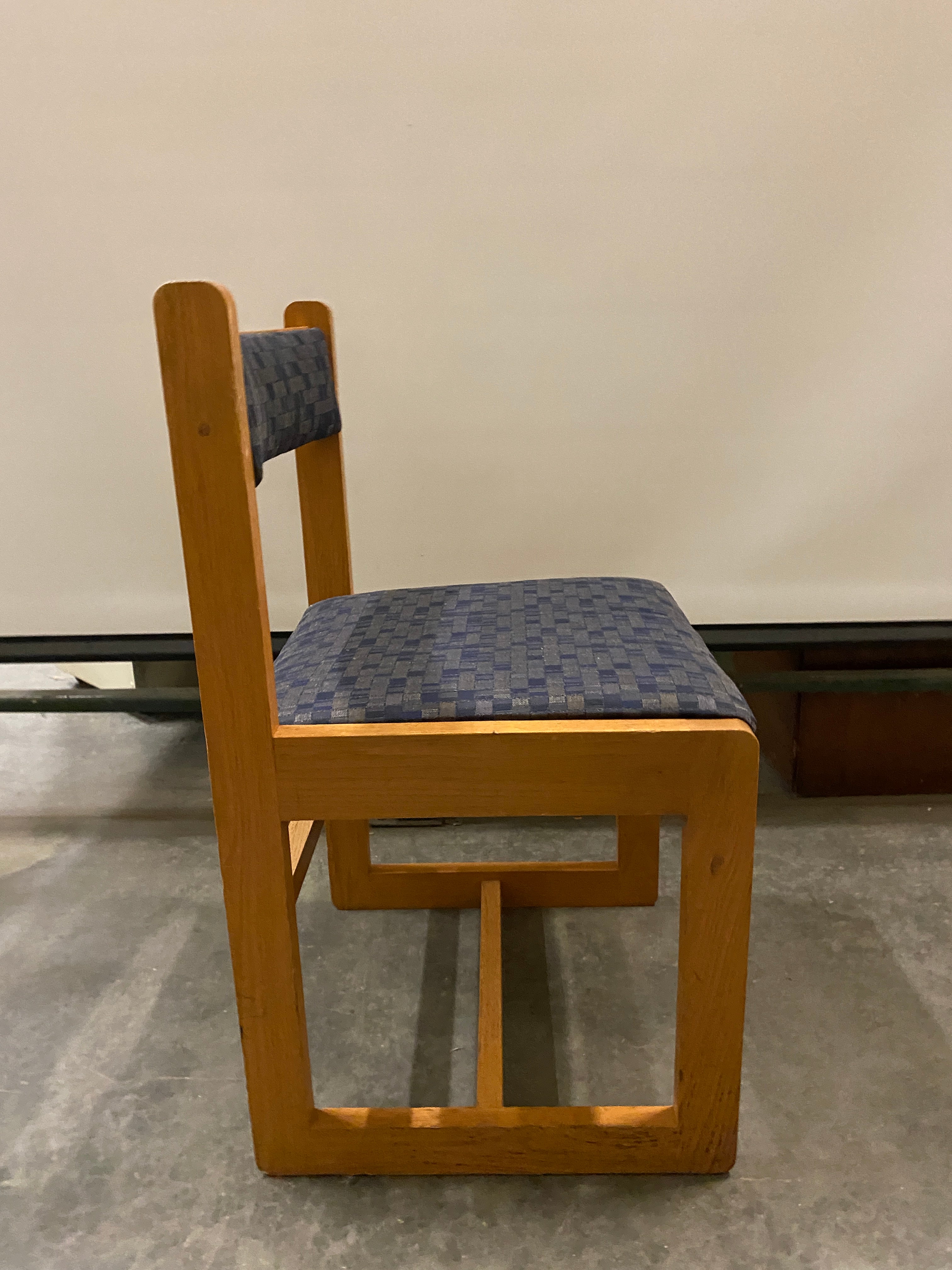 Blue Square Patterned Upholstered Lounge Chair