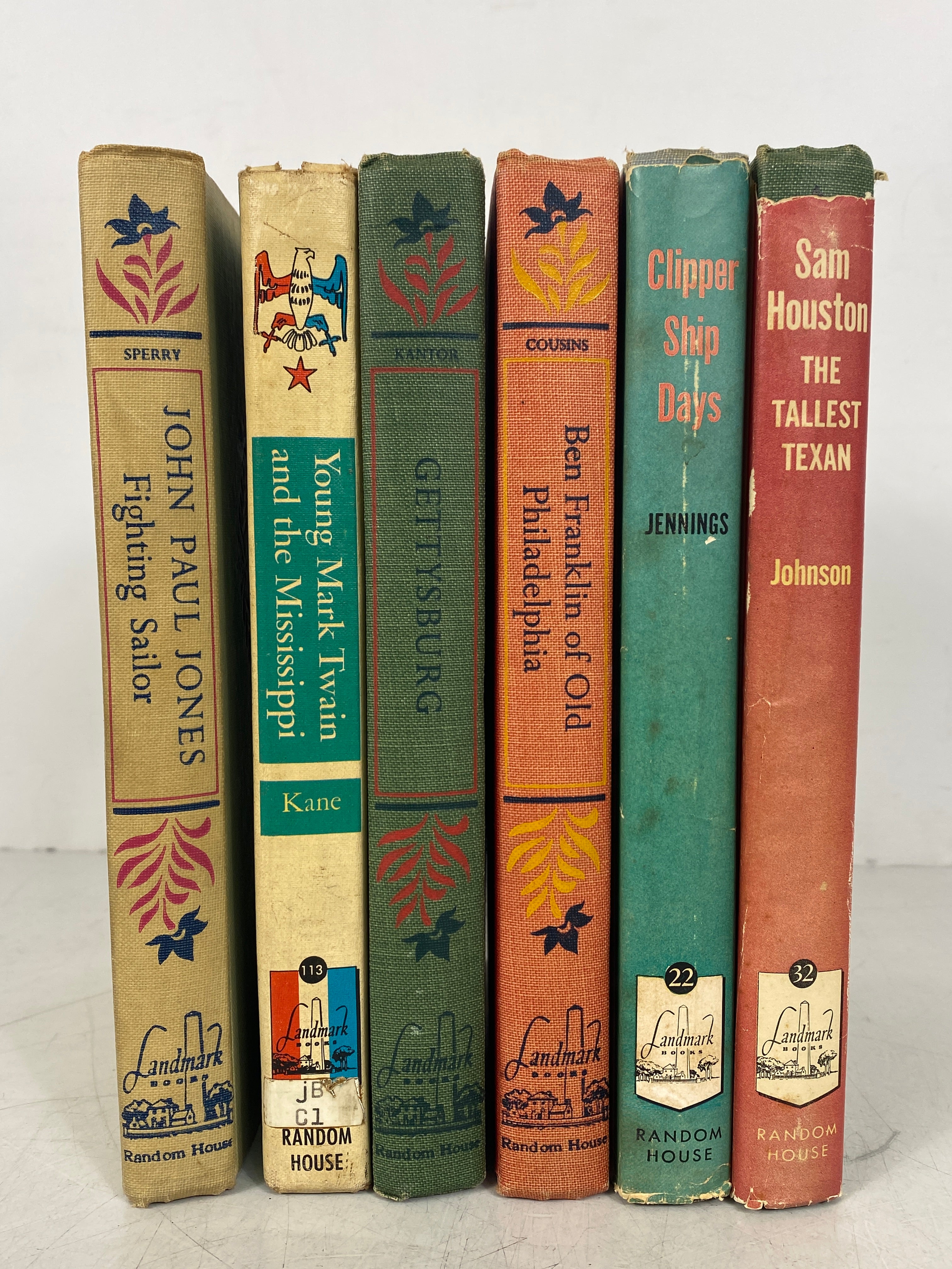 Lot of 6 Landmark Books incl John Paul Jones/Young Mark Twain/Gettysburg HC