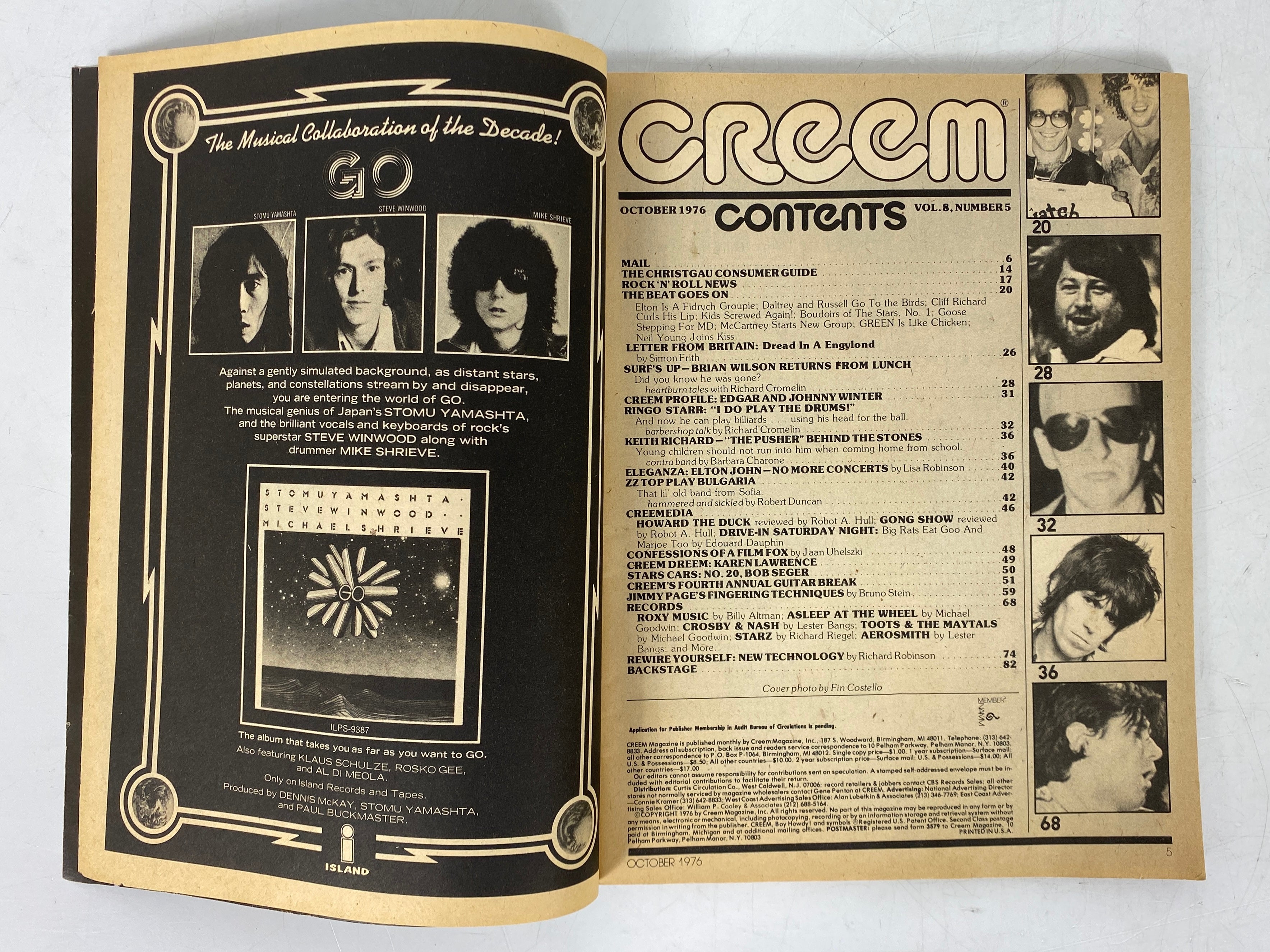 Creem Magazine (October 1976) Ringo Starr, ZZ Top, Jimmy Page