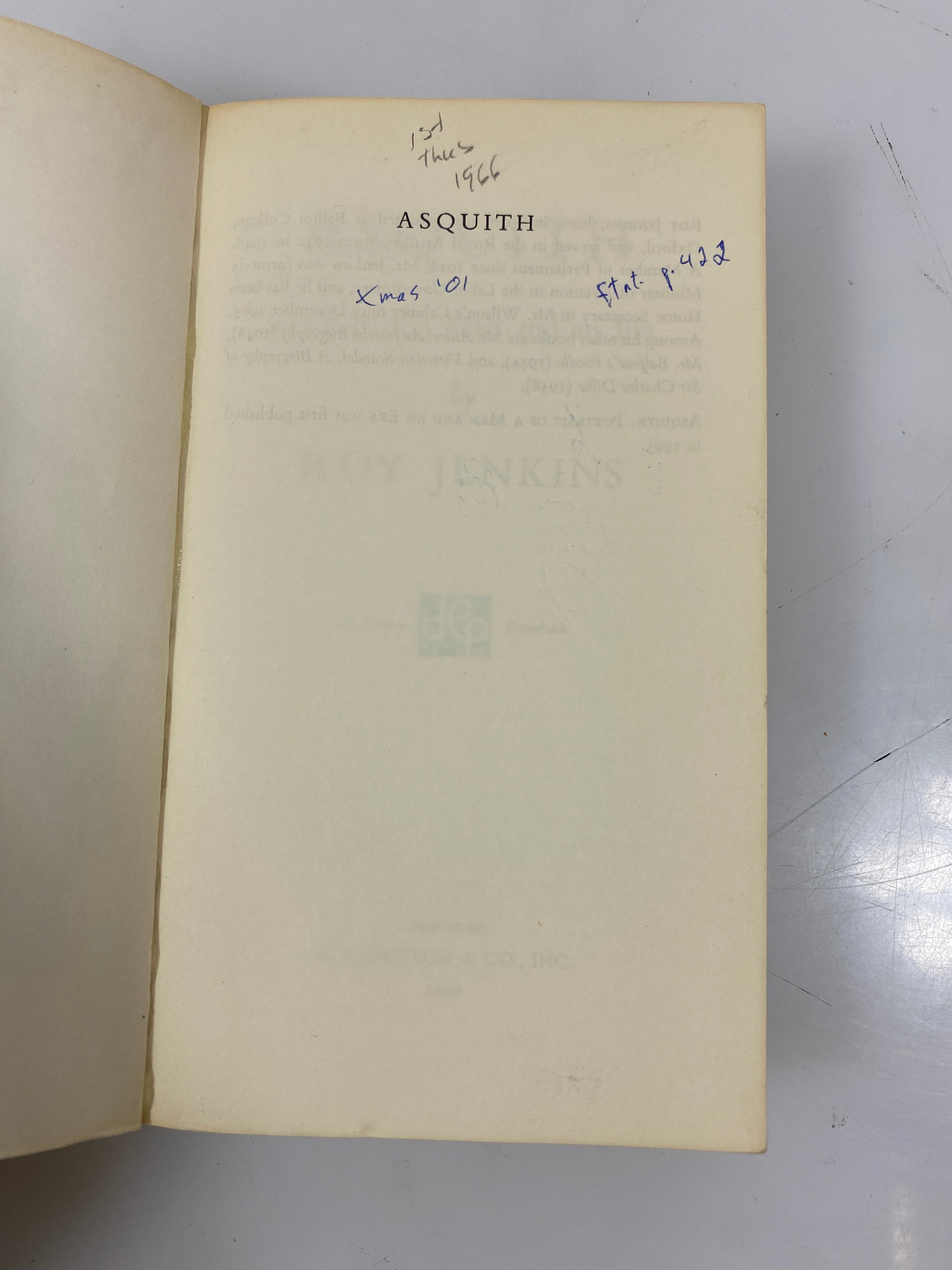 Asquith by Roy Jenkins 1966 SC