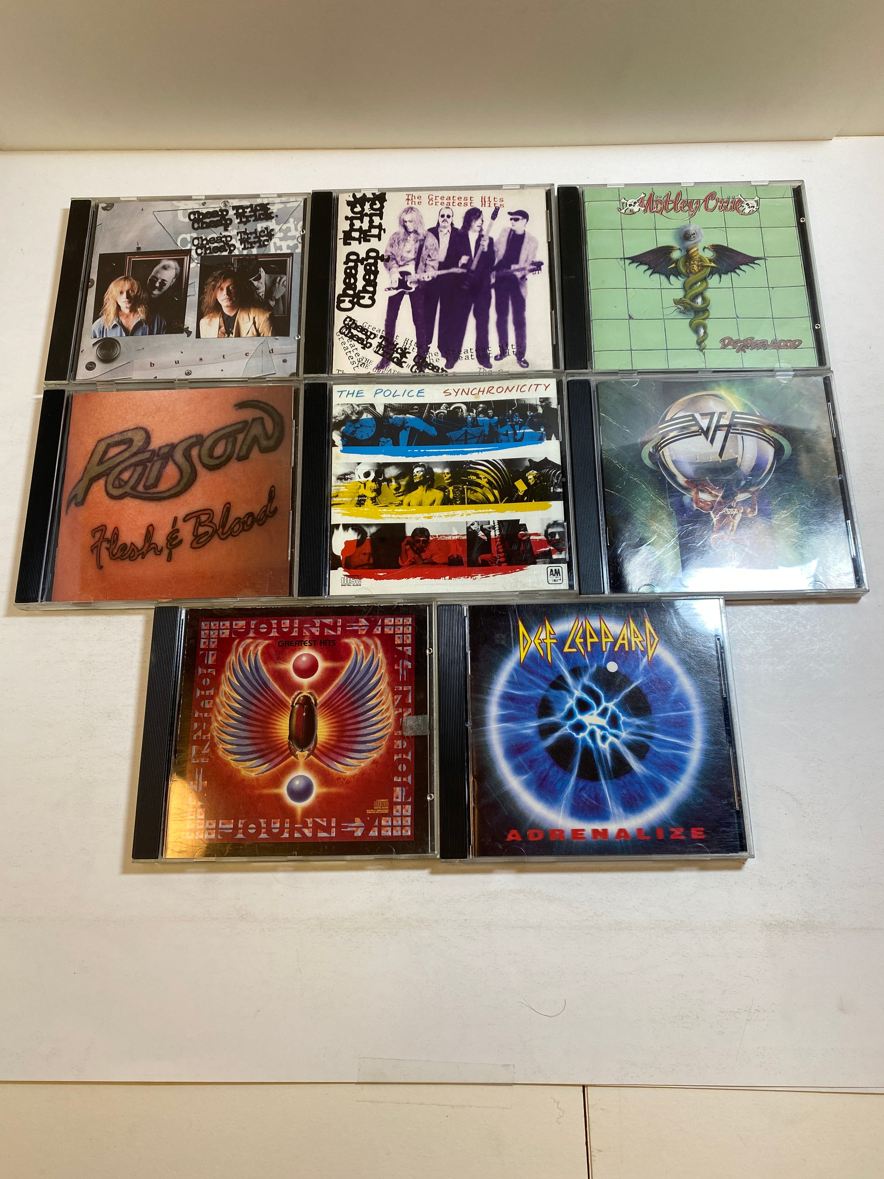 Lot of 8 1980s CDs Journey Def Leppard Poison Cheap Trick Motley Crus 1984-1992