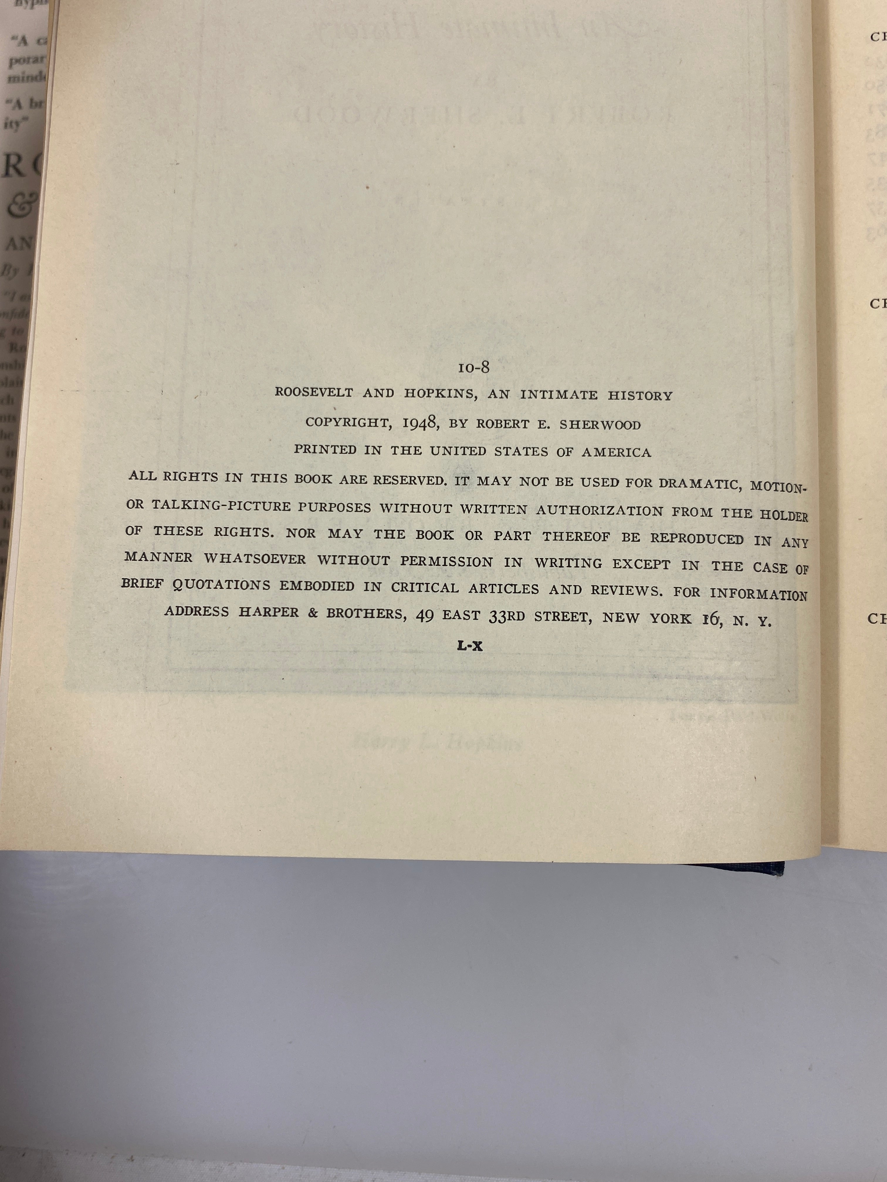 Roosevelt and Hopkins by Robert E. Sherwood 1948 HCDJ