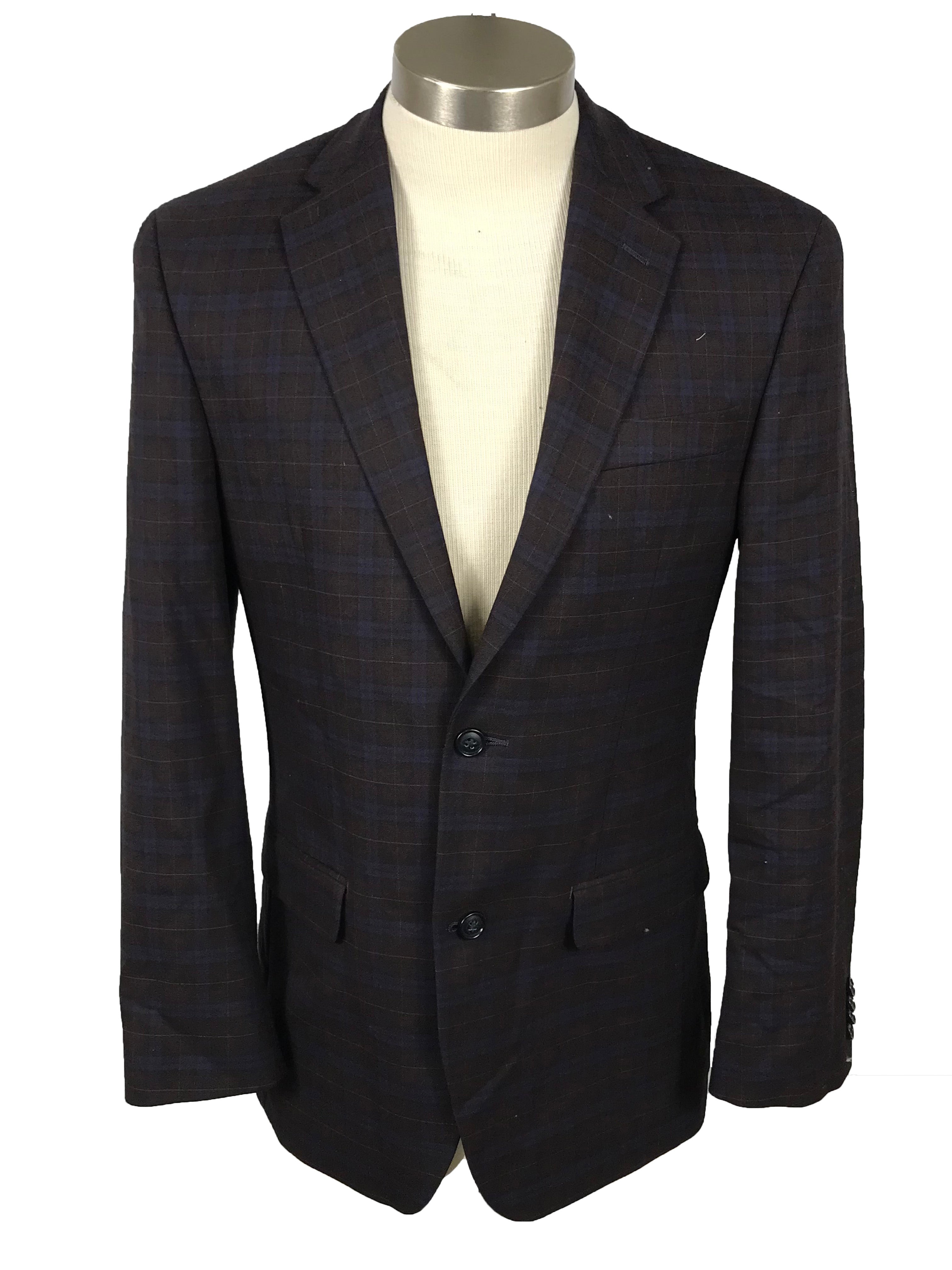 Sean John Brown and Purple Plaid Suit Jacket Men's Size 36R