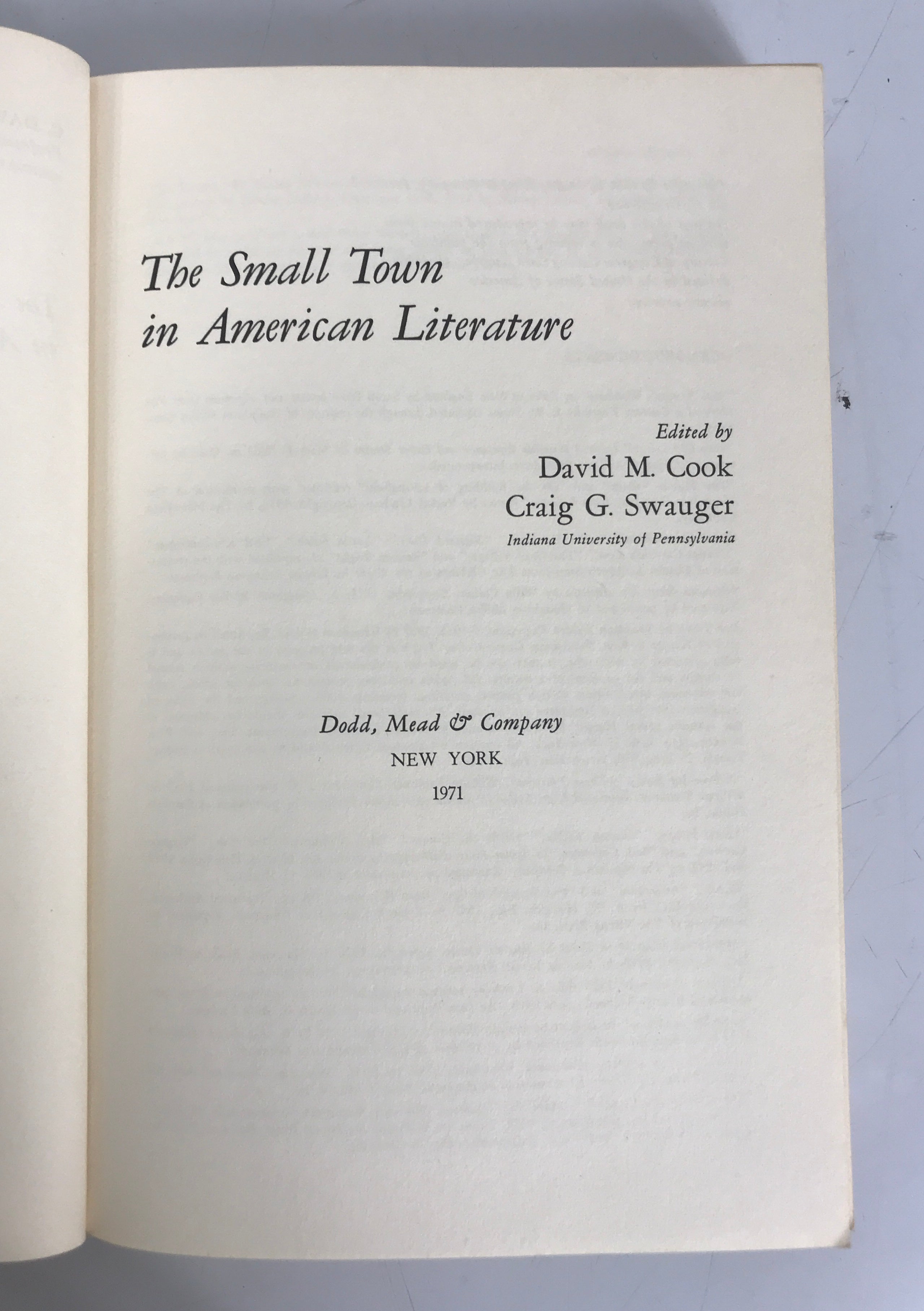 The Small Town in American Literature Cook/Swauger 1971 SC 4th Printing