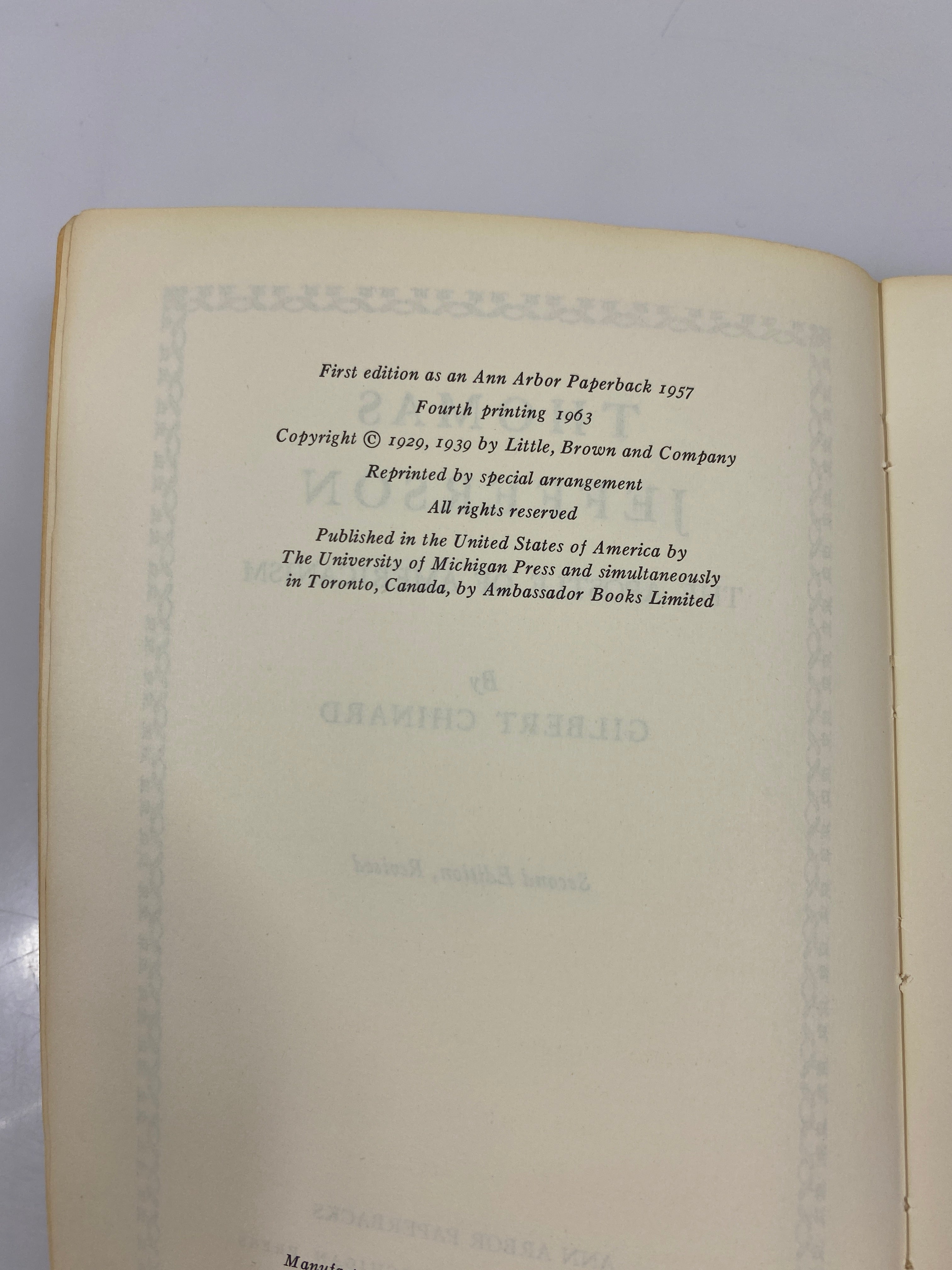 Thomas Jefferson Apostle of Americanism by Chinard 4th Print 1963 SC
