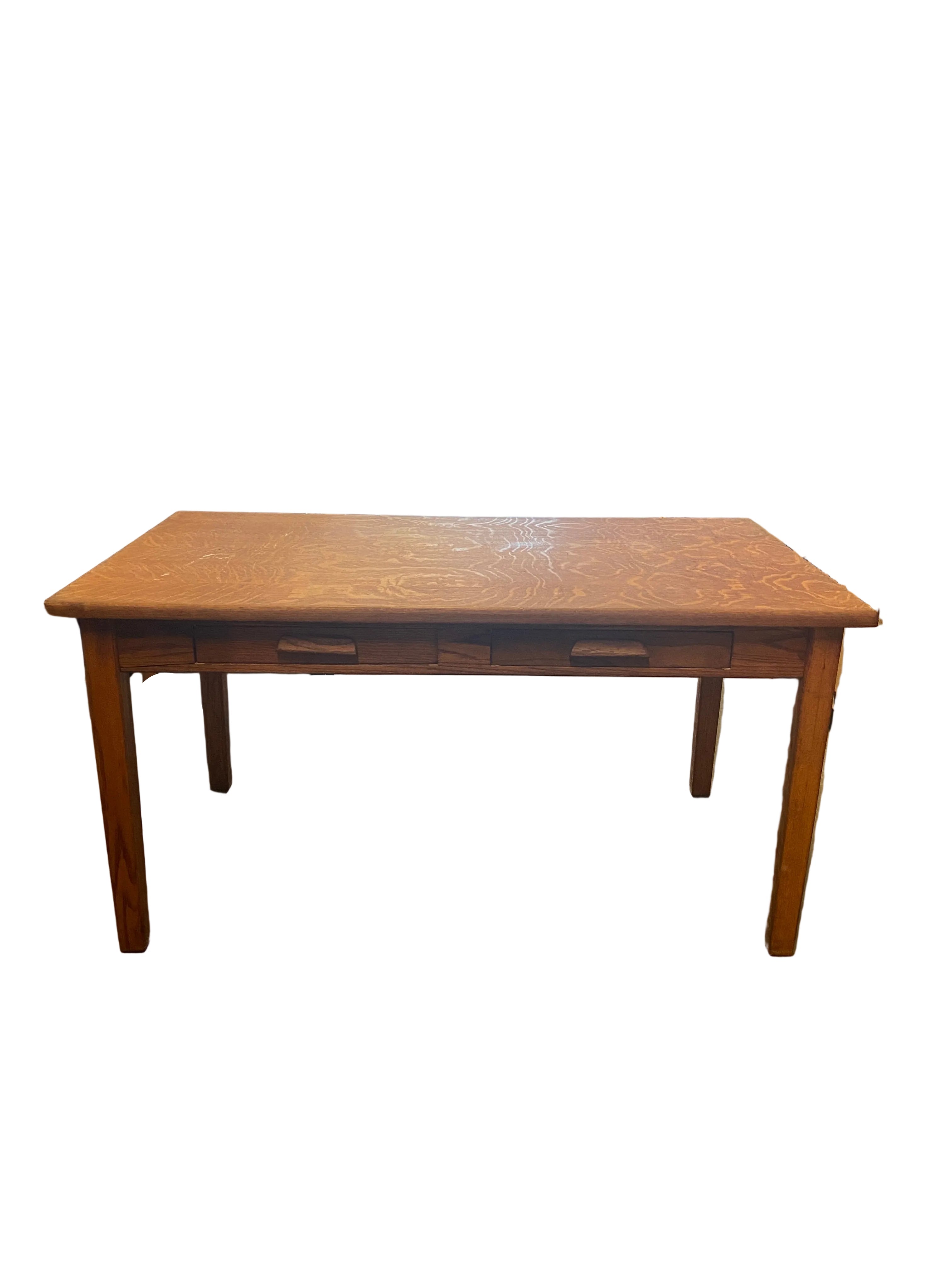 Oak Grain Pattern Table With Drawers