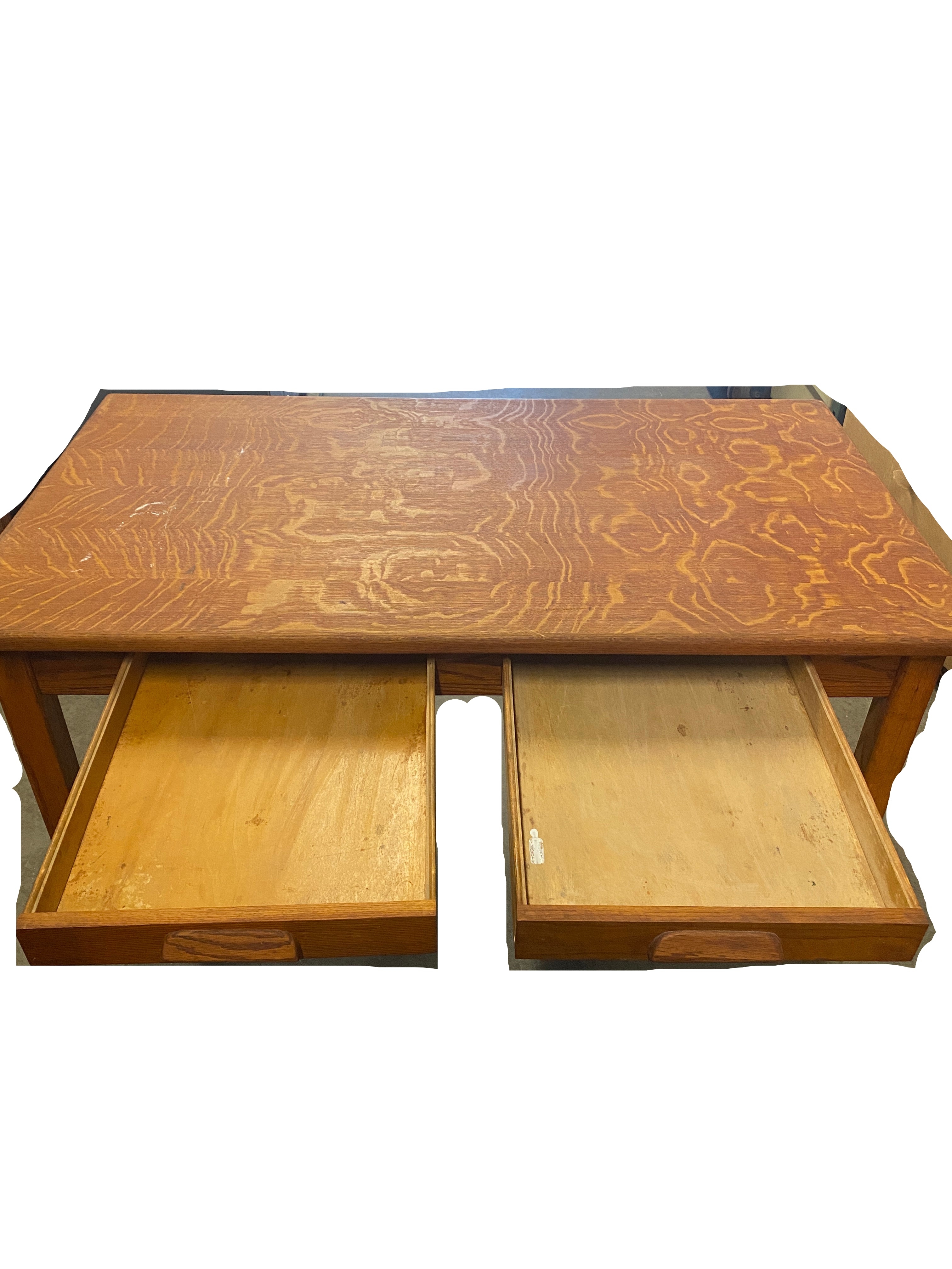 Oak Grain Pattern Table With Drawers