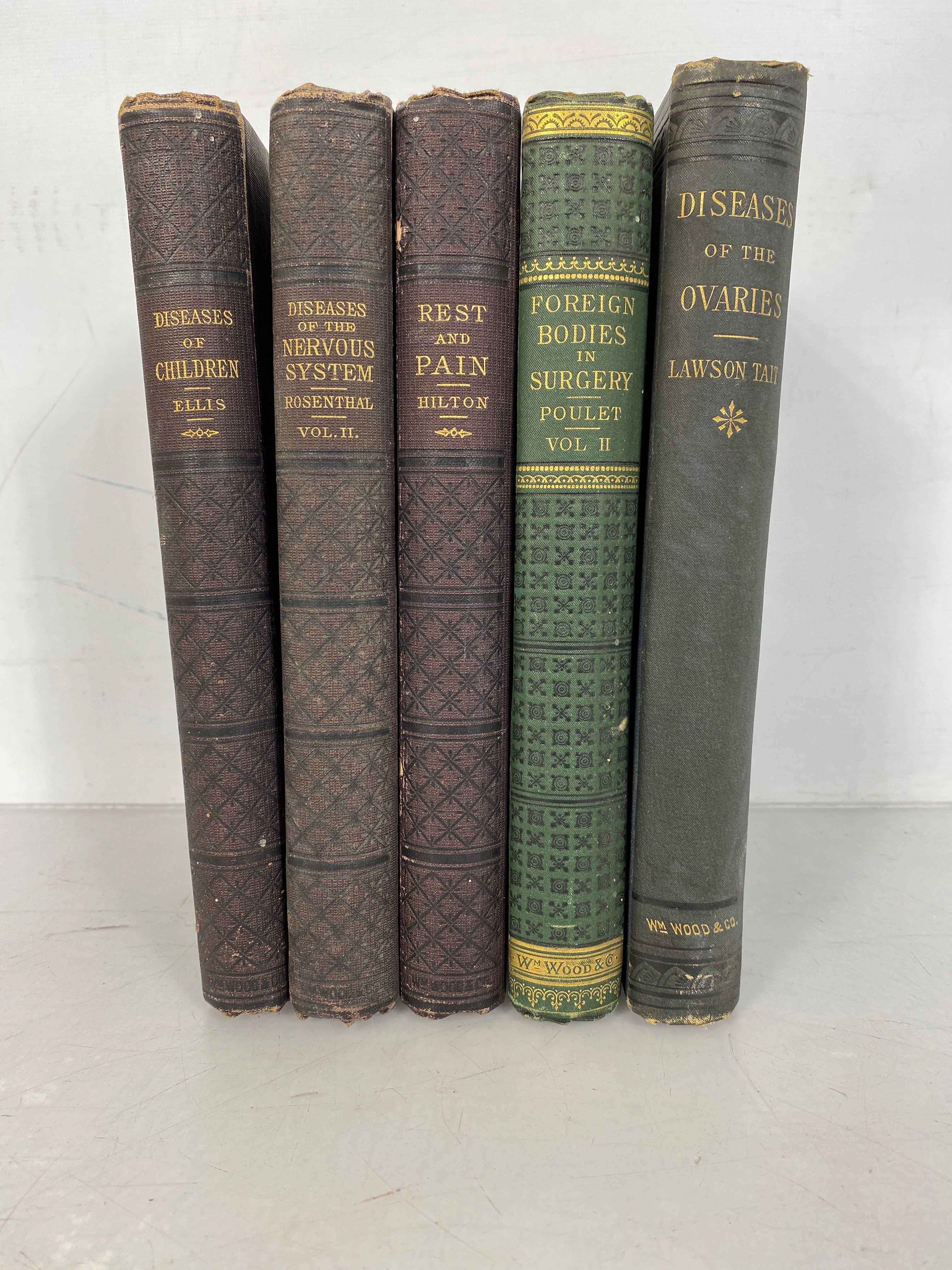 Lot of 5 Antique Wood's Library of Standard Medical Authors 1879-1883 HC